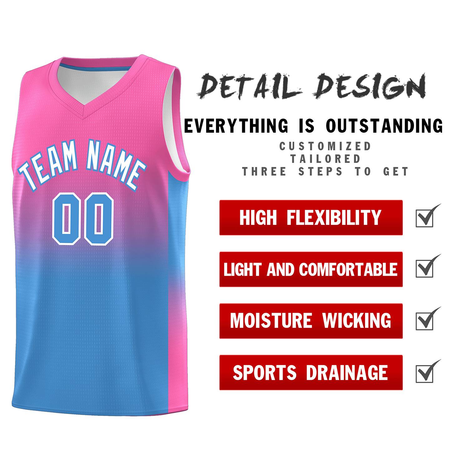 Custom Pink Powder Blue Gradient Fashion Sets Sports Uniform Basketball Jersey