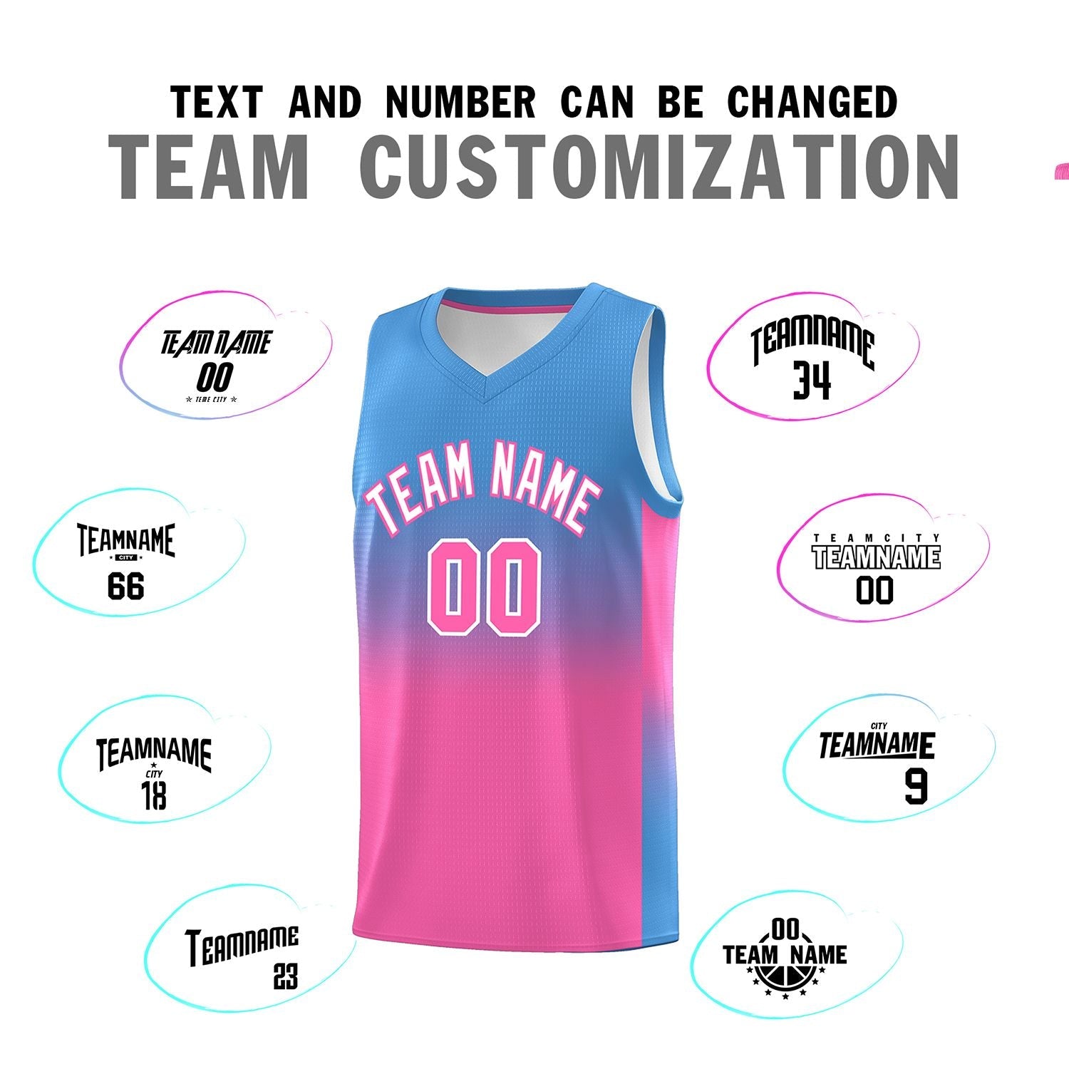 Custom Powder Blue Pink Gradient Fashion Sets Sports Uniform Basketball Jersey