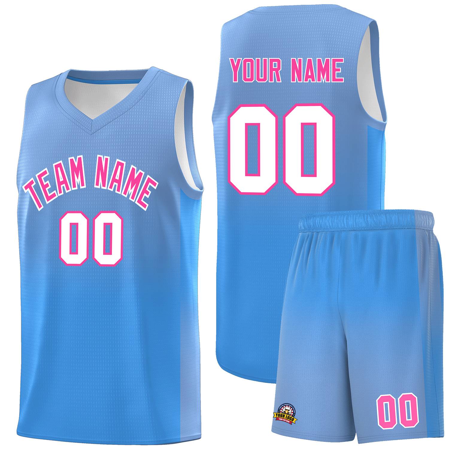 Custom Light Blue Powder Blue Gradient Fashion Sets Sports Uniform Basketball Jersey