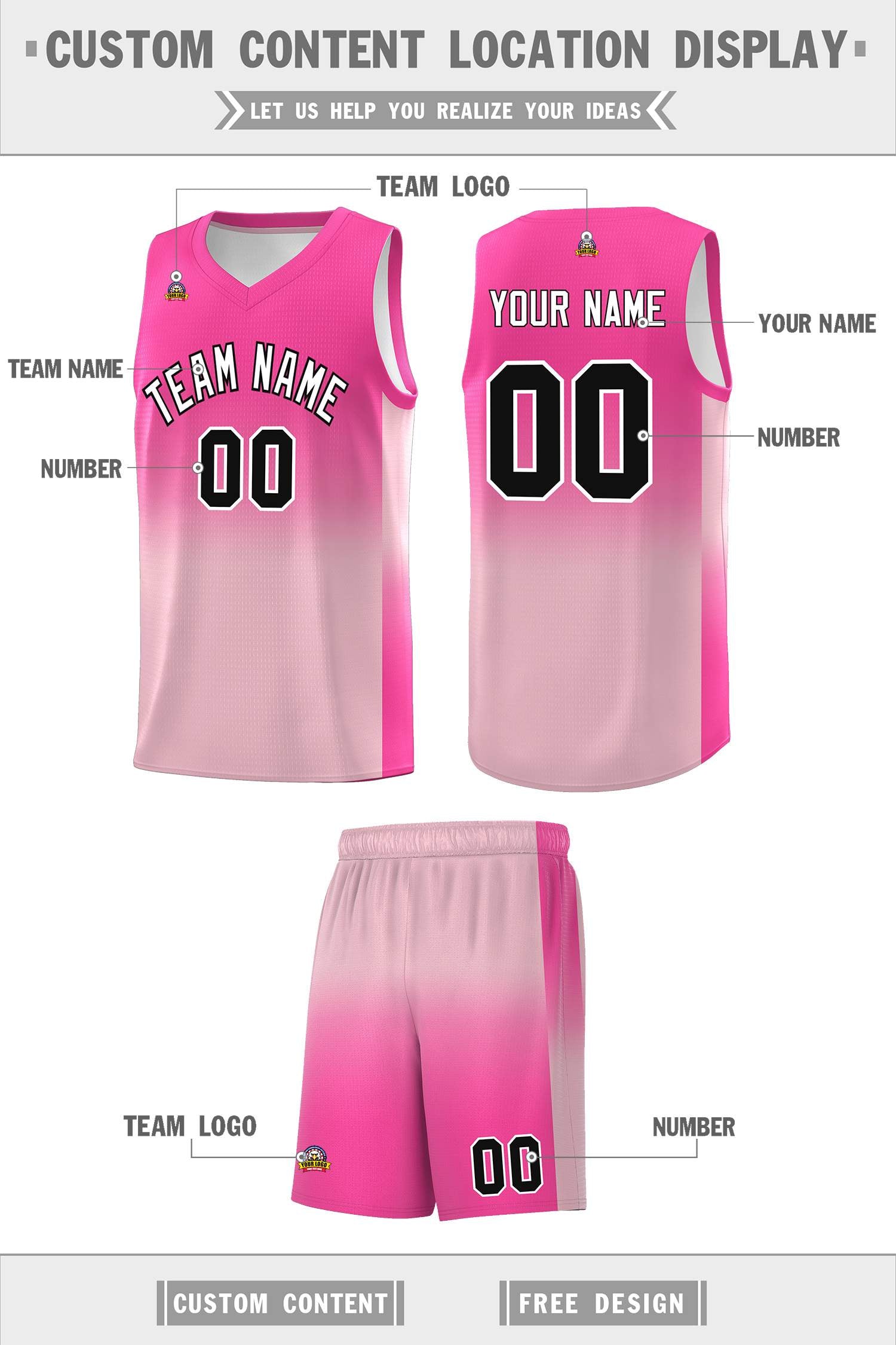 Custom Pink Light Pink Gradient Fashion Sets Sports Uniform Basketball Jersey