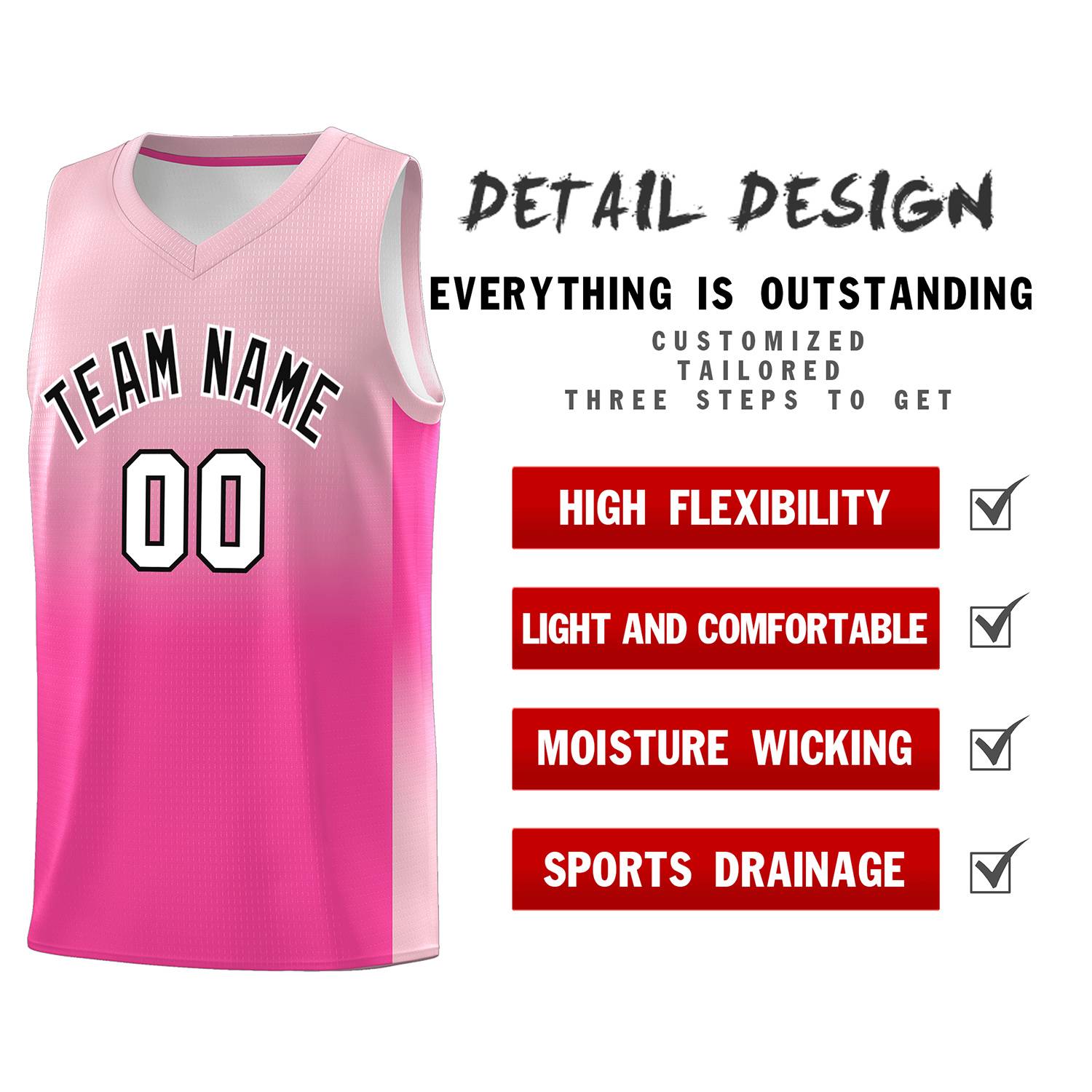 Custom Light Pink Pink Gradient Fashion Sets Sports Uniform Basketball Jersey