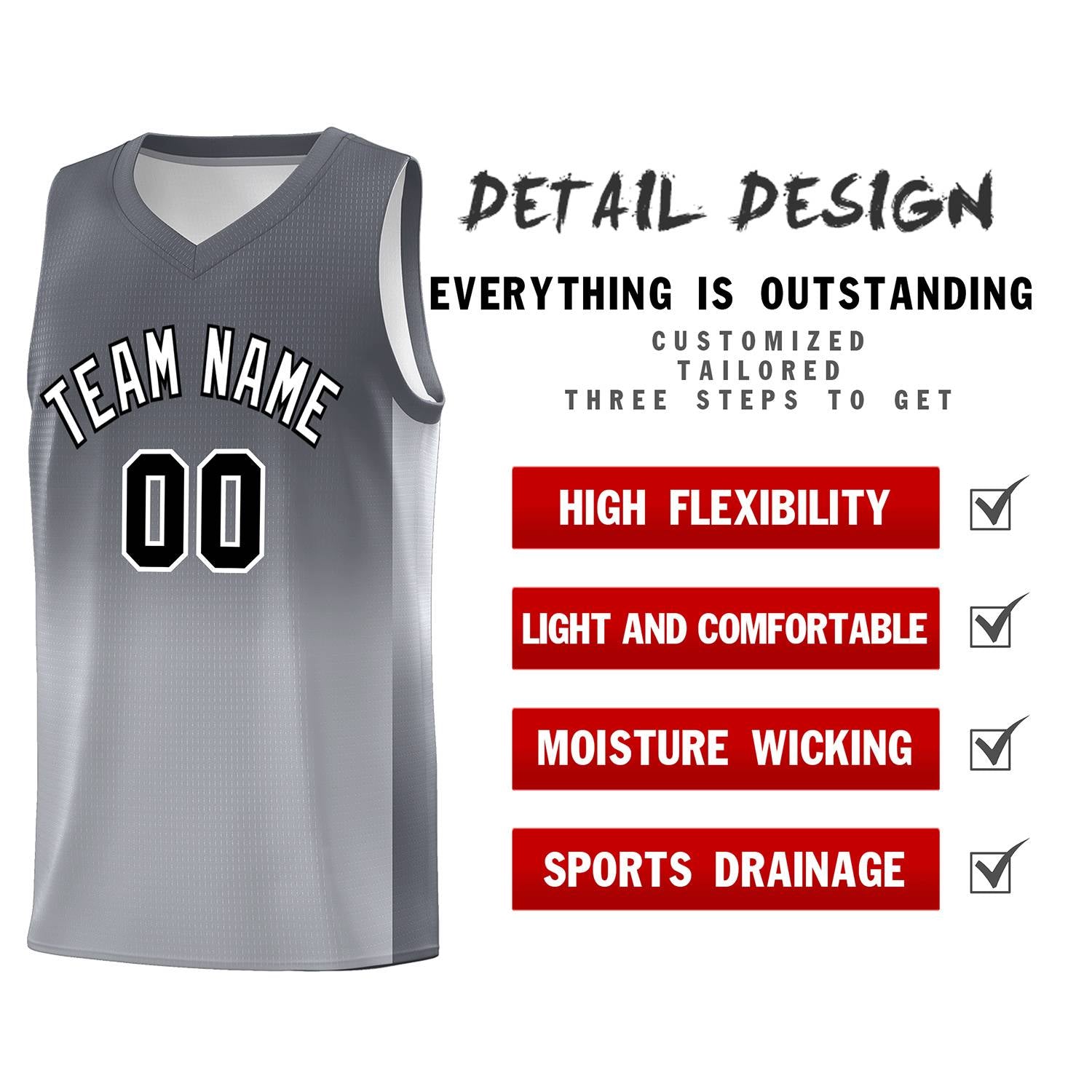 Custom Dark Gray Gray Gradient Fashion Sets Sports Uniform Basketball Jersey