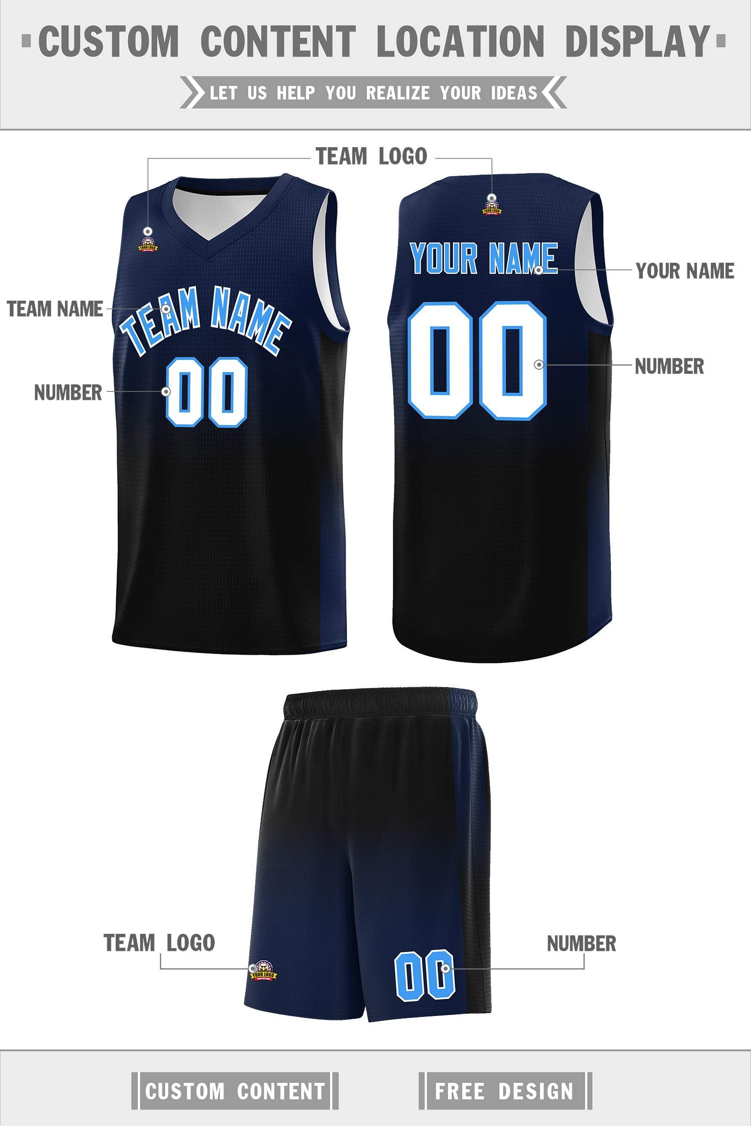 Custom Navy Black Gradient Fashion Sets Sports Uniform Basketball Jersey