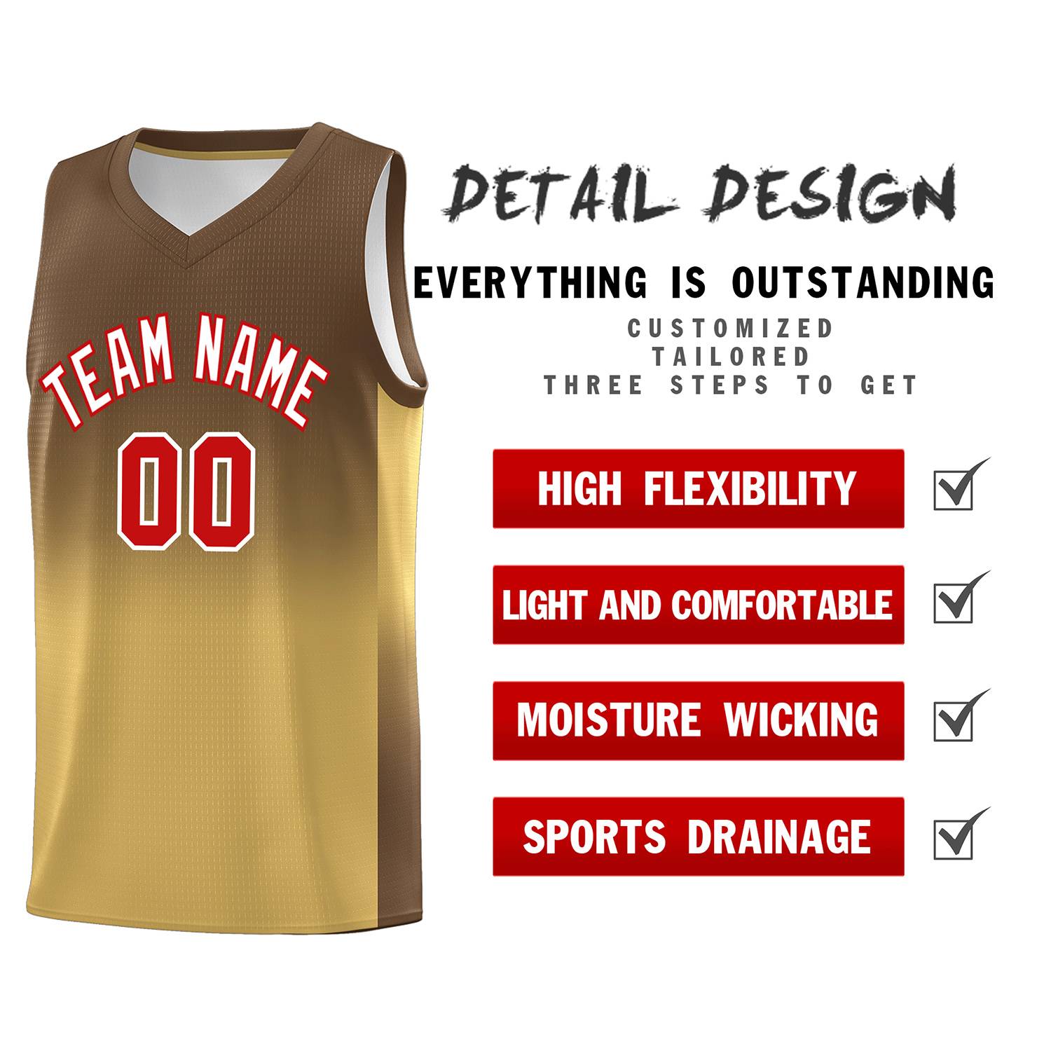 Custom Light Brown Old Gold Gradient Fashion Sets Sports Uniform Basketball Jersey