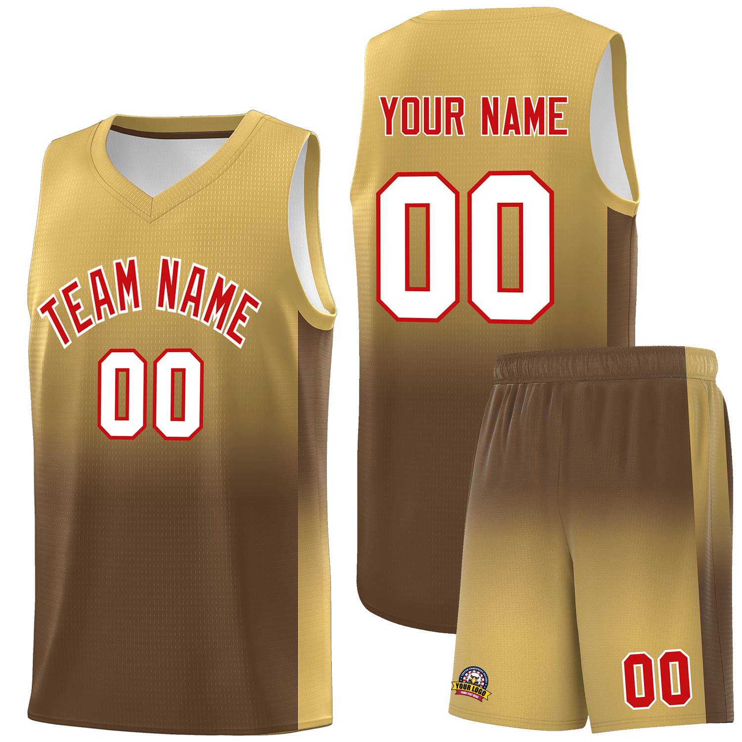 Custom Old Gold Light Brown Gradient Fashion Sets Sports Uniform Basketball Jersey