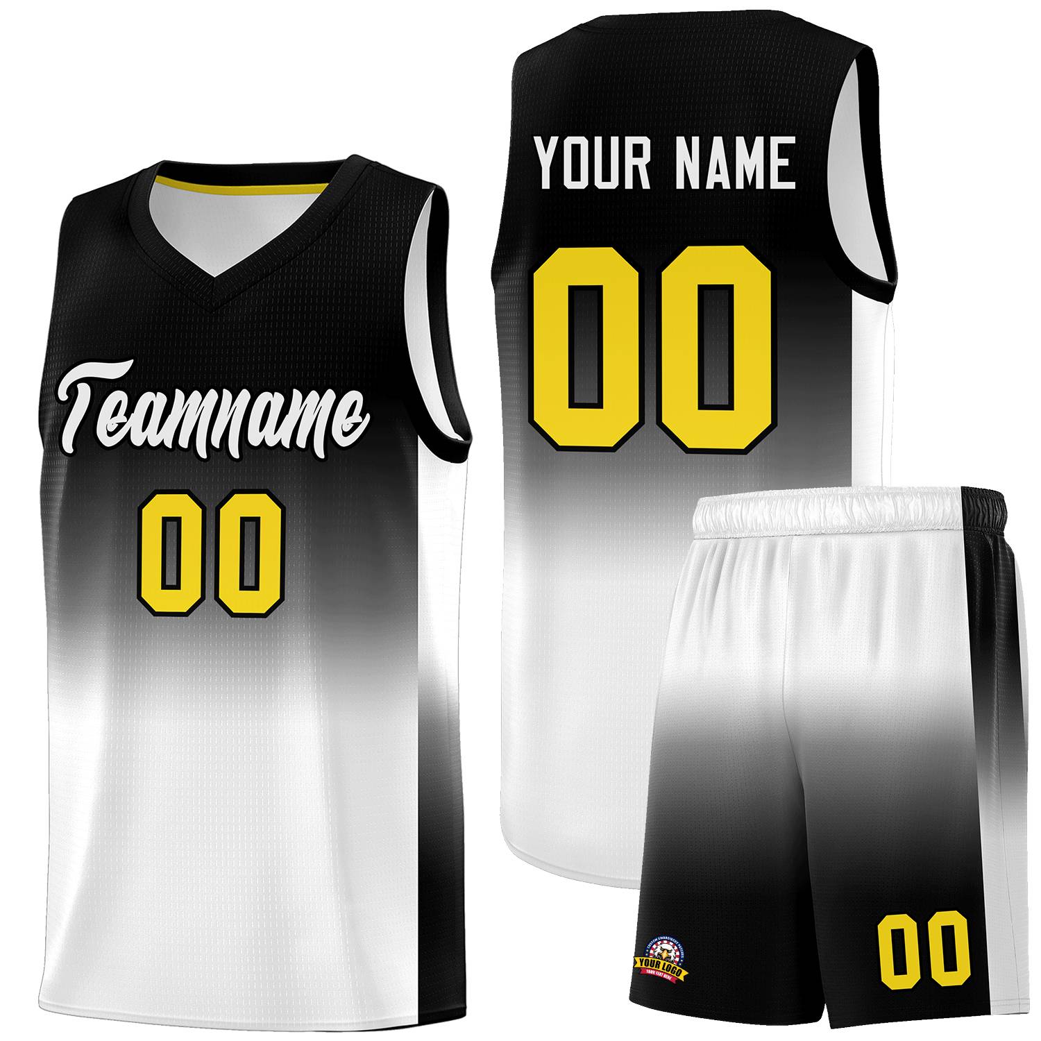 Custom Black White Gradient Fashion Sets Sports Uniform Basketball Jersey