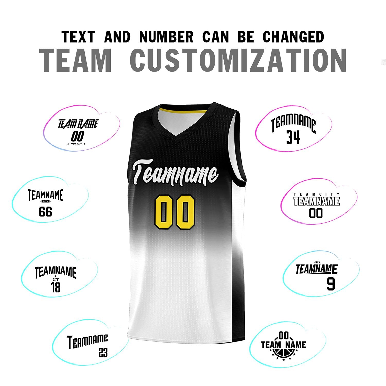 Custom Black White Gradient Fashion Sets Sports Uniform Basketball Jersey