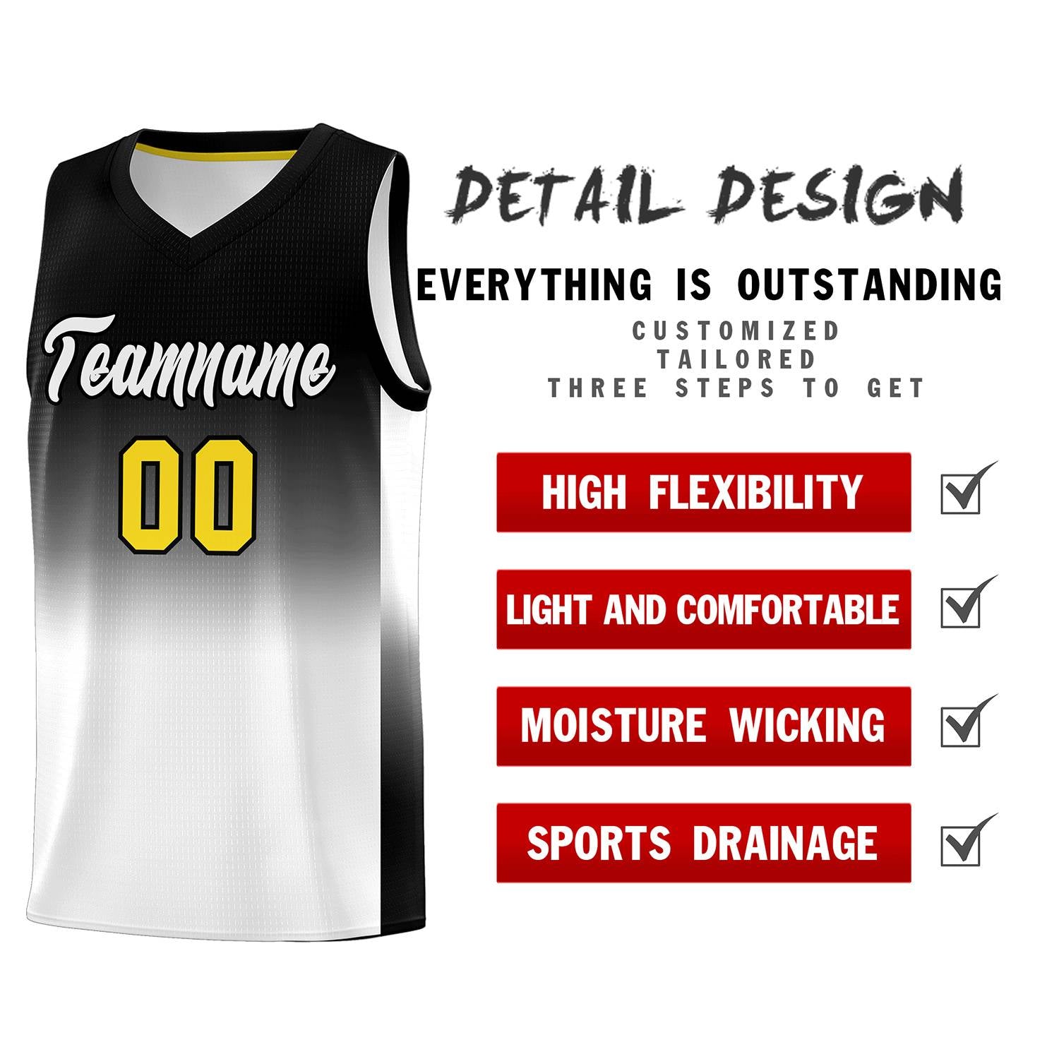 Custom Black White Gradient Fashion Sets Sports Uniform Basketball Jersey