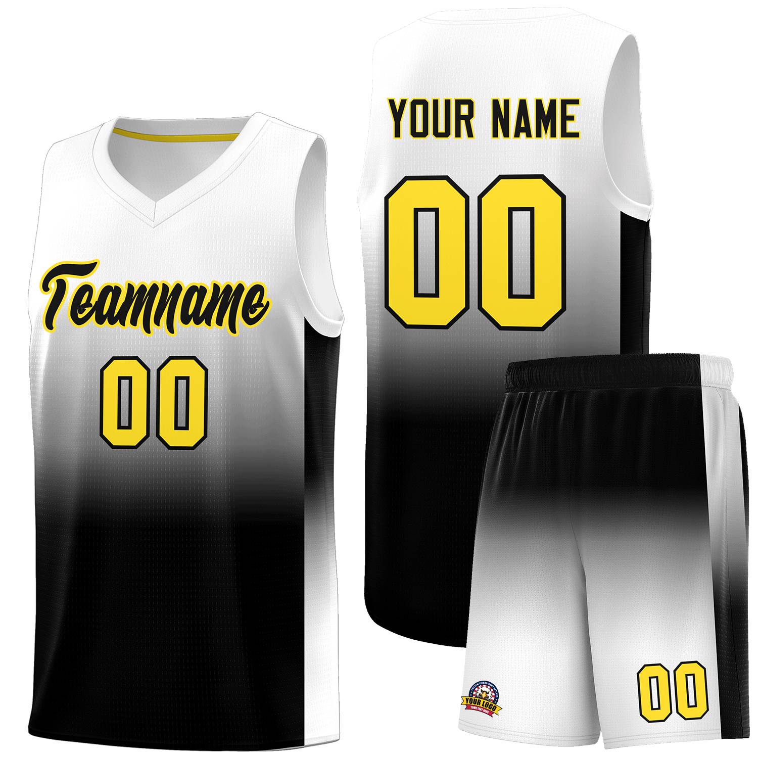 Custom White Black Gradient Fashion Sets Sports Uniform Basketball Jersey