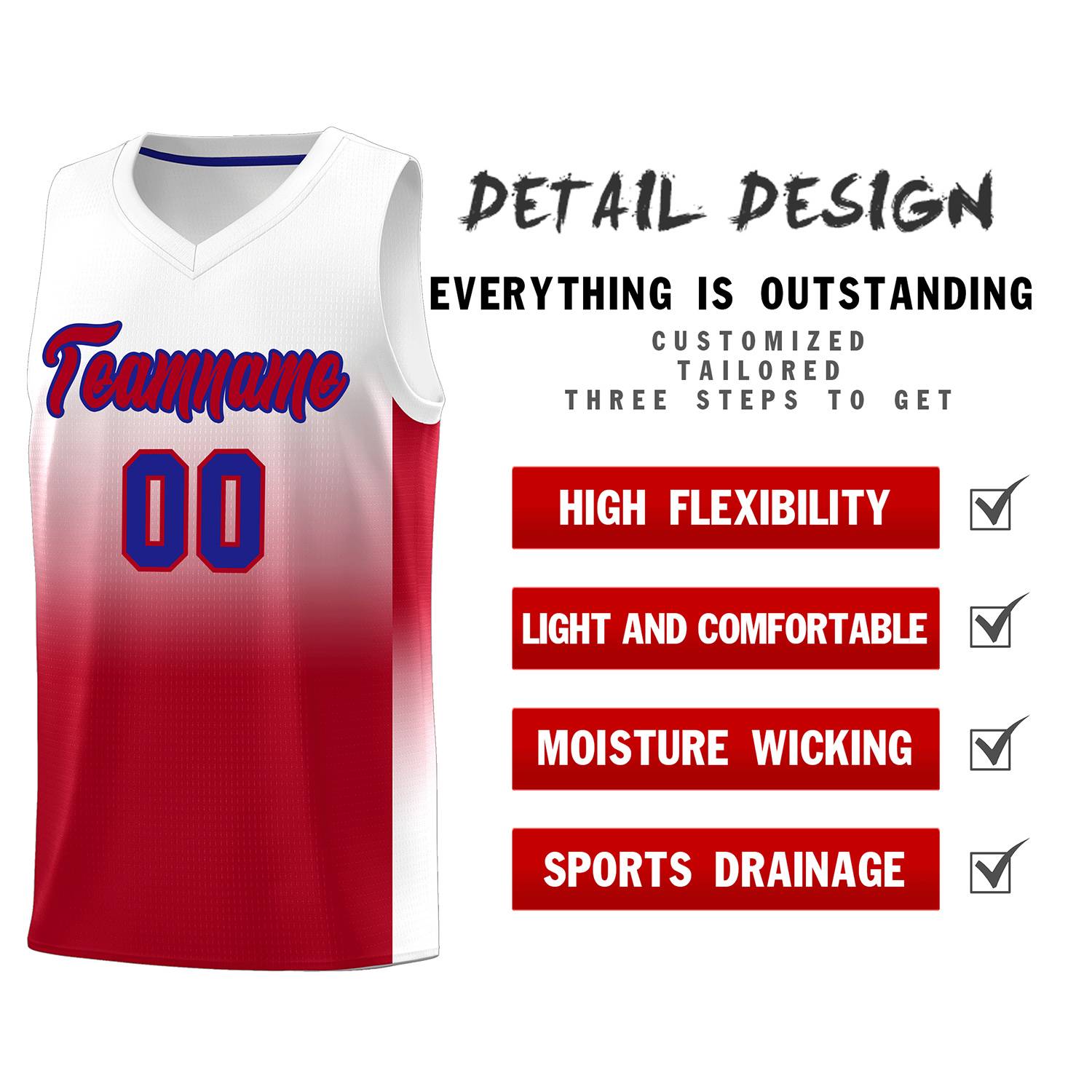 Custom White Red Gradient Fashion Sets Sports Uniform Basketball Jersey