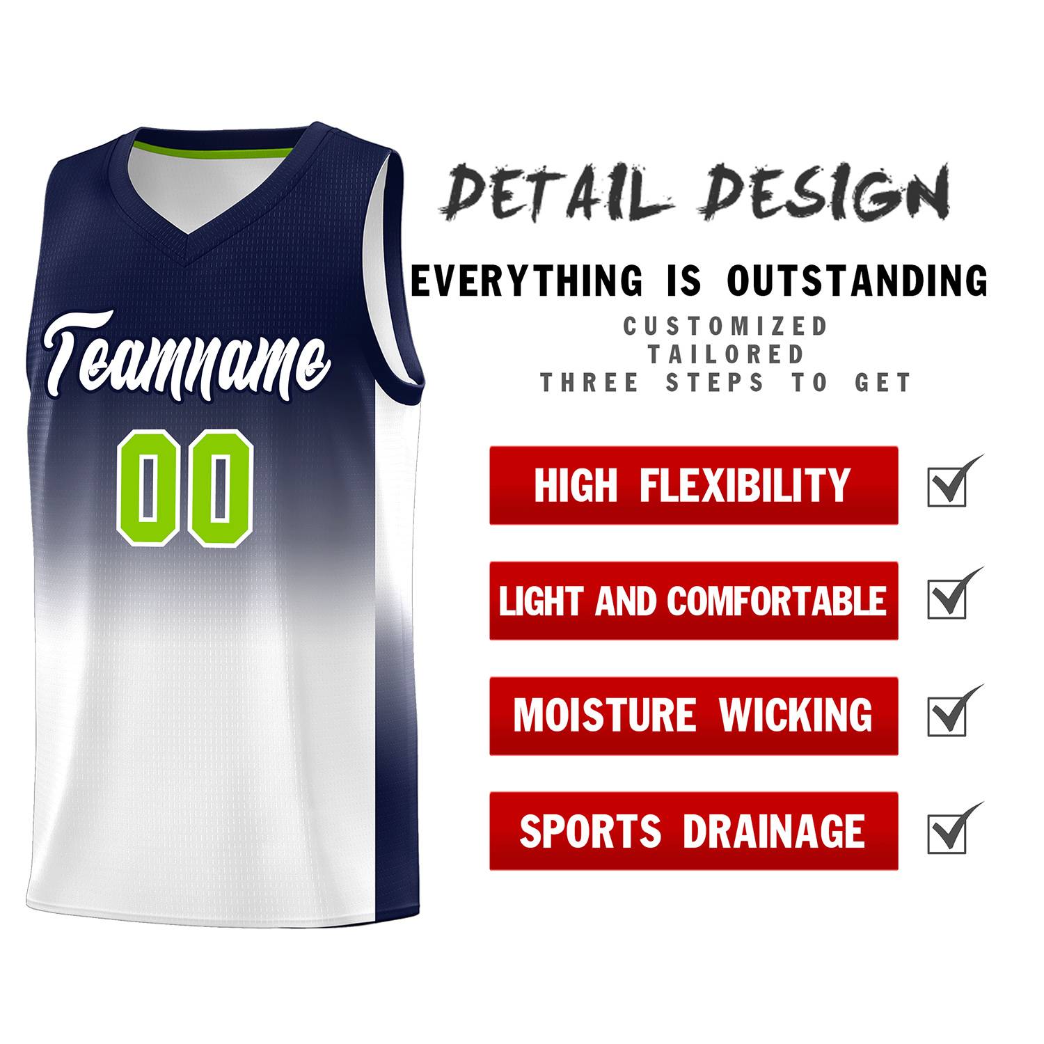 Custom Navy White Gradient Fashion Sets Sports Uniform Basketball Jersey