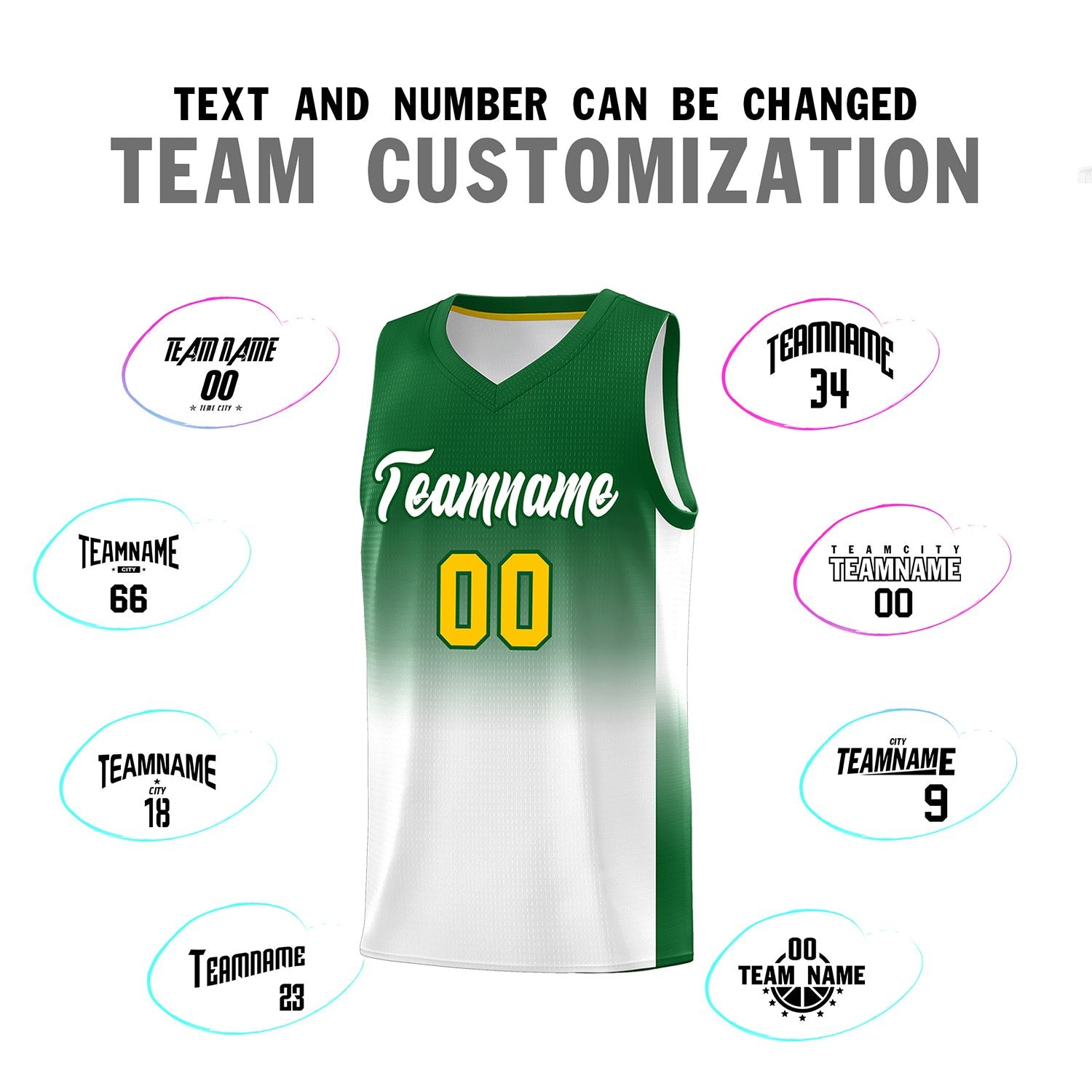 Custom Kelly Green White Gradient Fashion Sets Sports Uniform Basketball Jersey