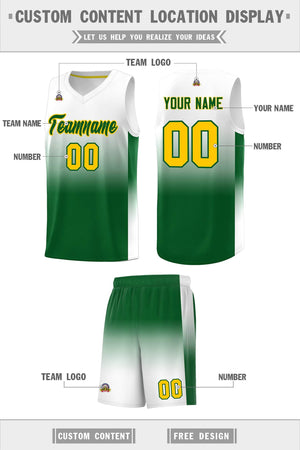 Custom White Kelly Green Gradient Fashion Sets Sports Uniform Basketball Jersey