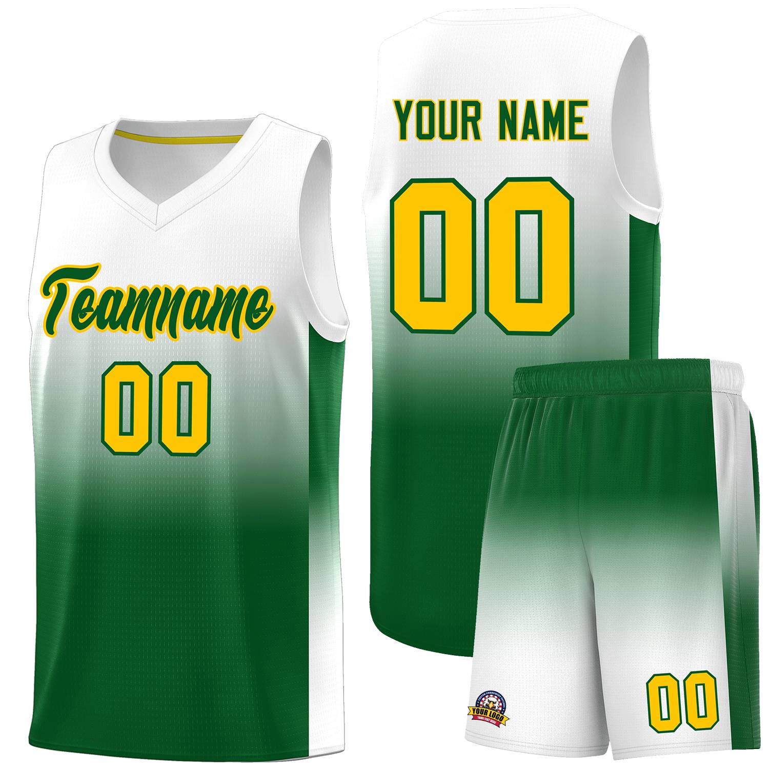 Custom White Kelly Green Gradient Fashion Sets Sports Uniform Basketball Jersey