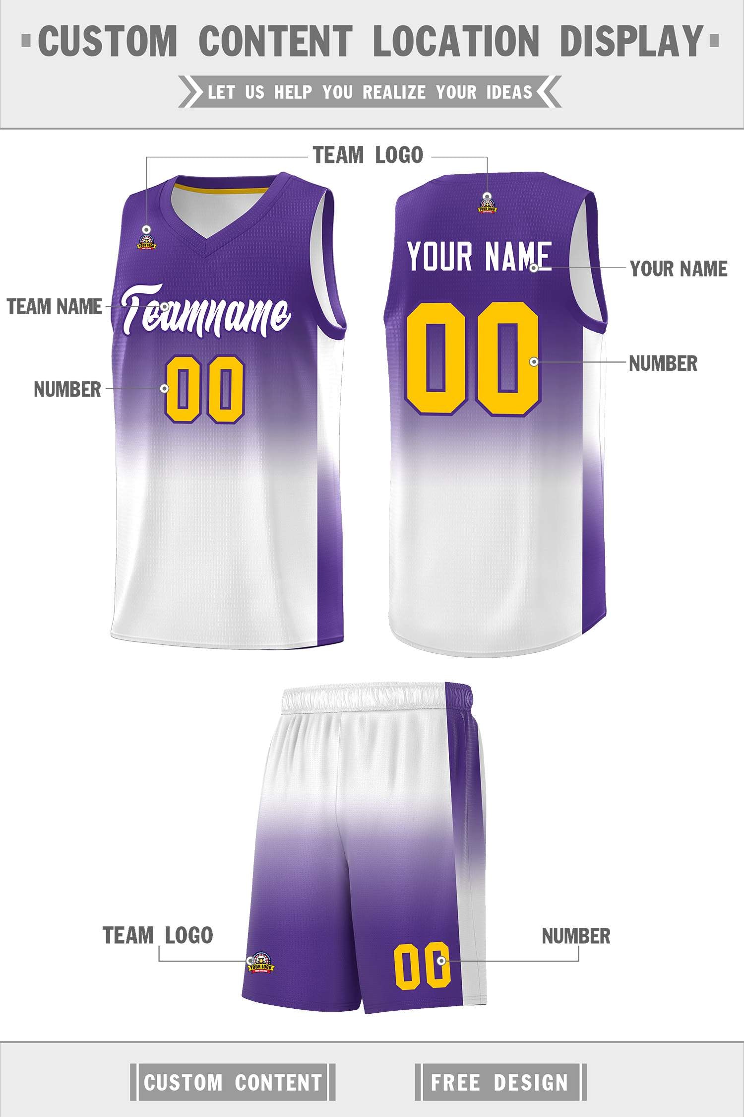 Custom Purple White Gradient Fashion Sets Sports Uniform Basketball Jersey