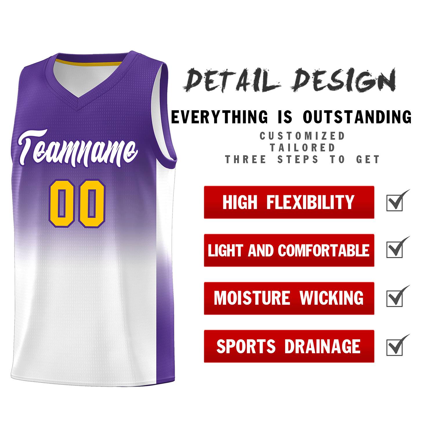 Custom Purple White Gradient Fashion Sets Sports Uniform Basketball Jersey