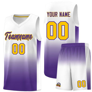 Custom White Purple Gradient Fashion Sets Sports Uniform Basketball Jersey