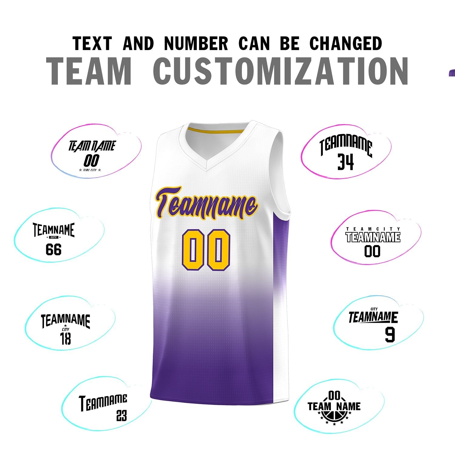 Custom White Purple Gradient Fashion Sets Sports Uniform Basketball Jersey