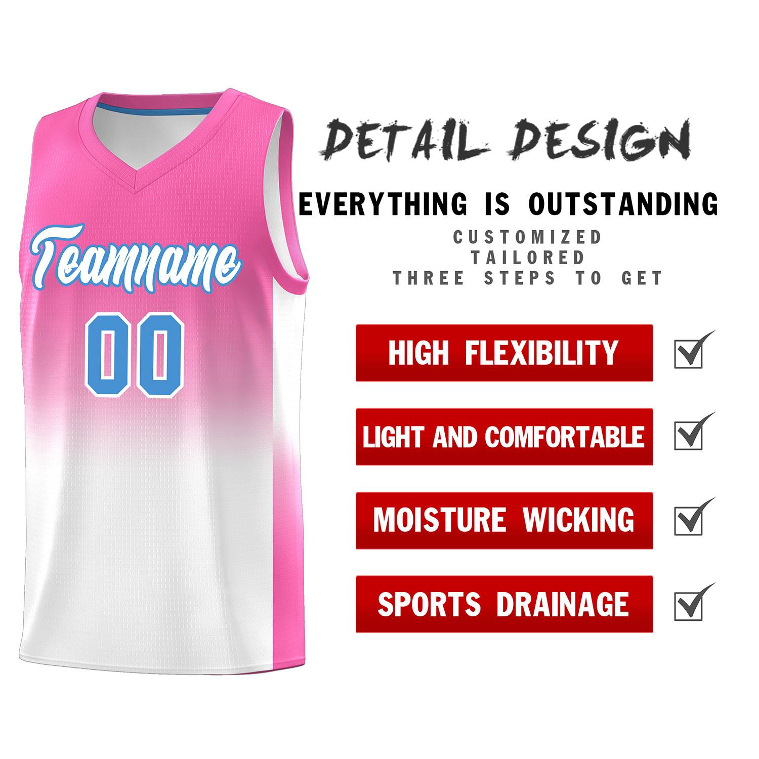 Custom Pink White Gradient Fashion Sets Sports Uniform Basketball Jersey