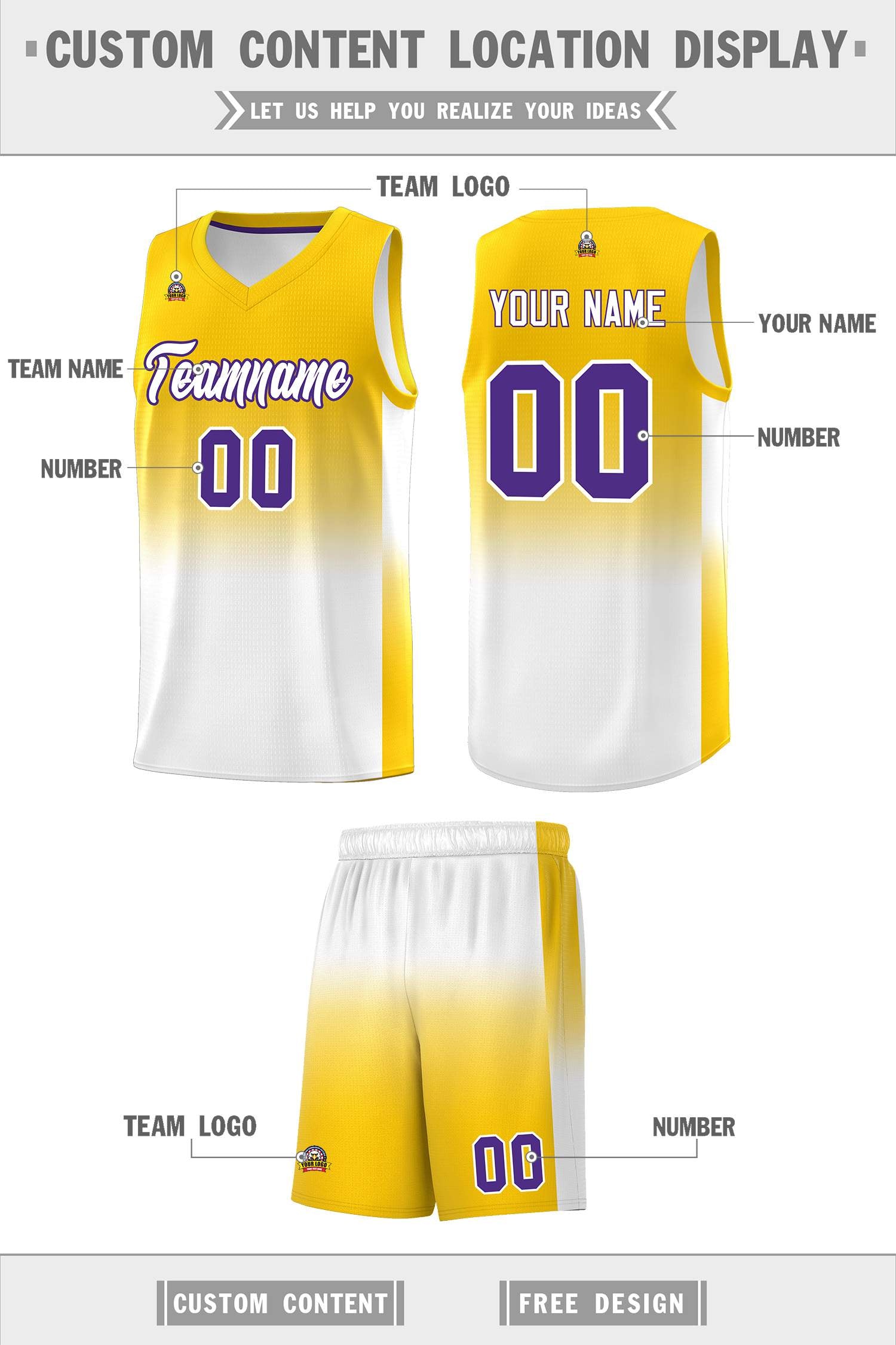 Custom Gold White Gradient Fashion Sets Sports Uniform Basketball Jersey