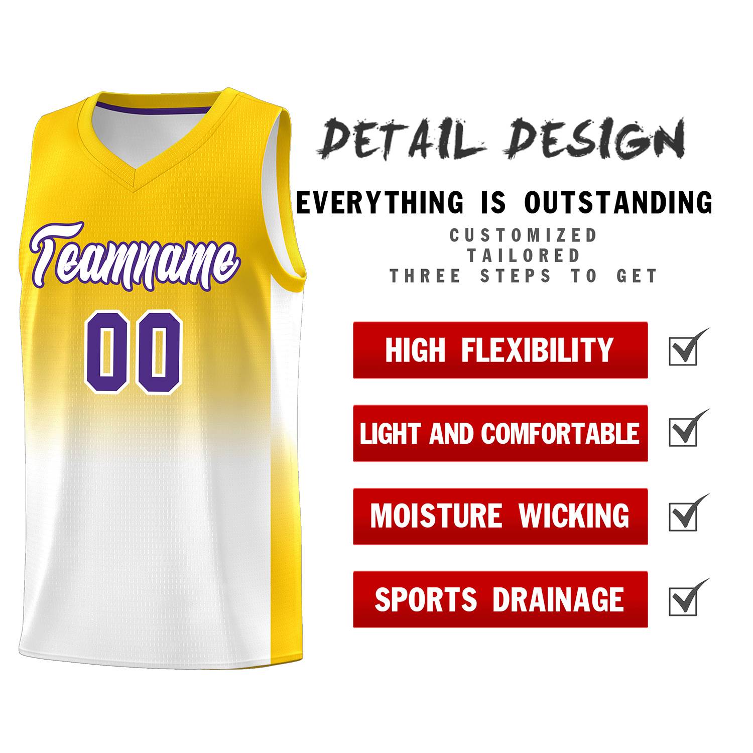 Custom Gold White Gradient Fashion Sets Sports Uniform Basketball Jersey