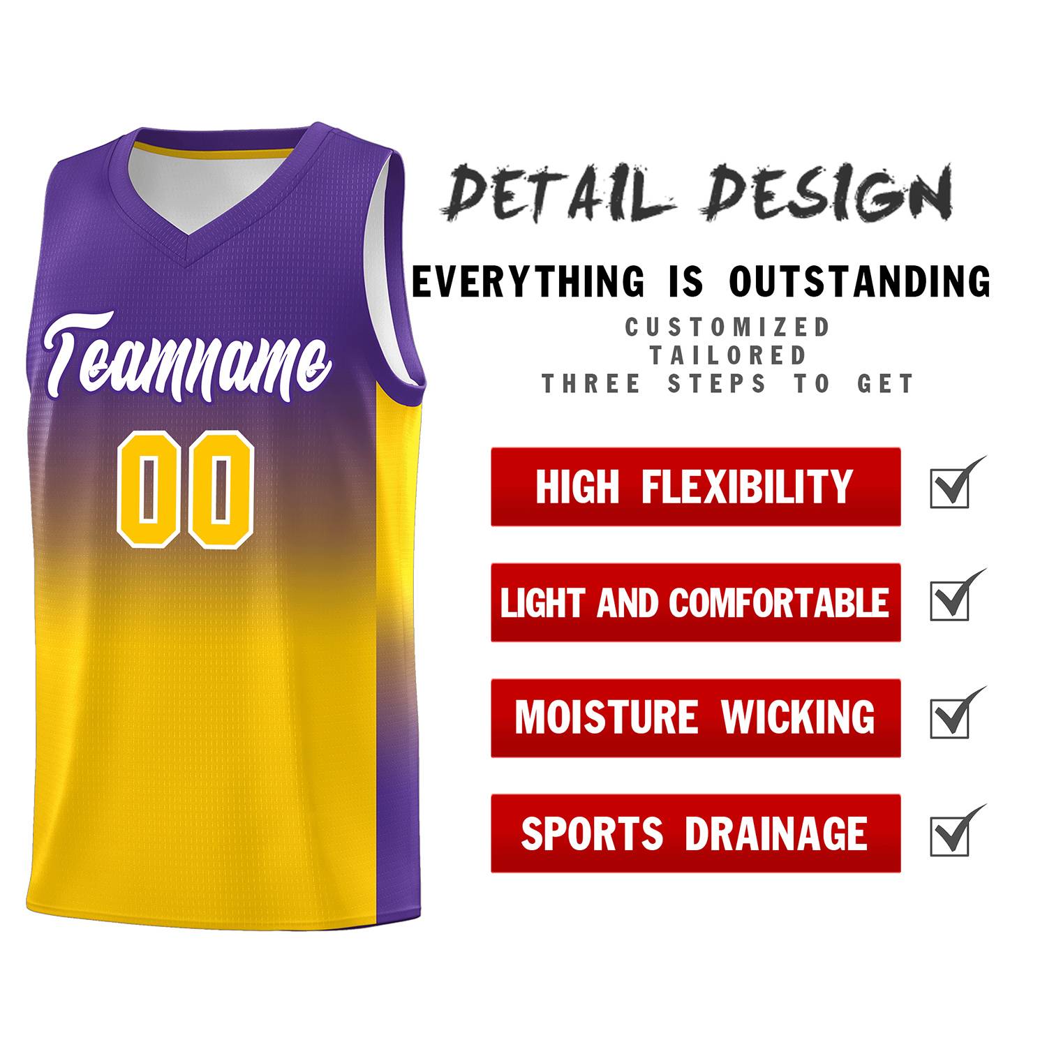 Custom Purple Gold Gradient Fashion Sets Sports Uniform Basketball Jersey