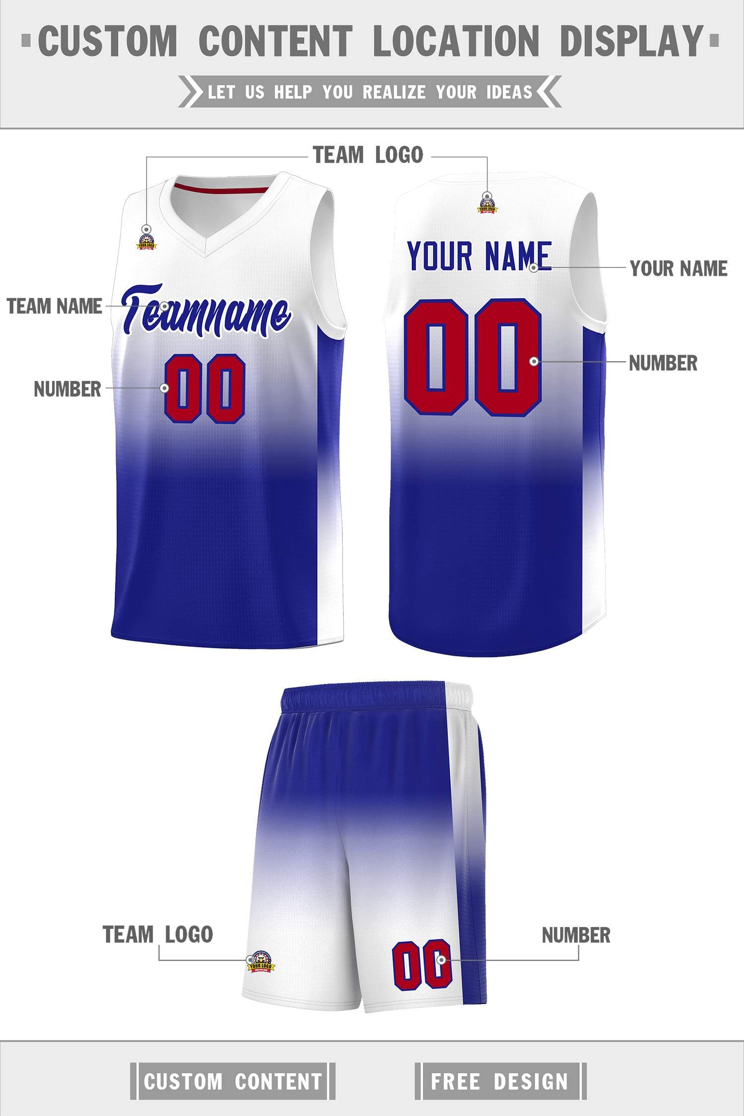 Custom White Royal Gradient Fashion Sets Sports Uniform Basketball Jersey