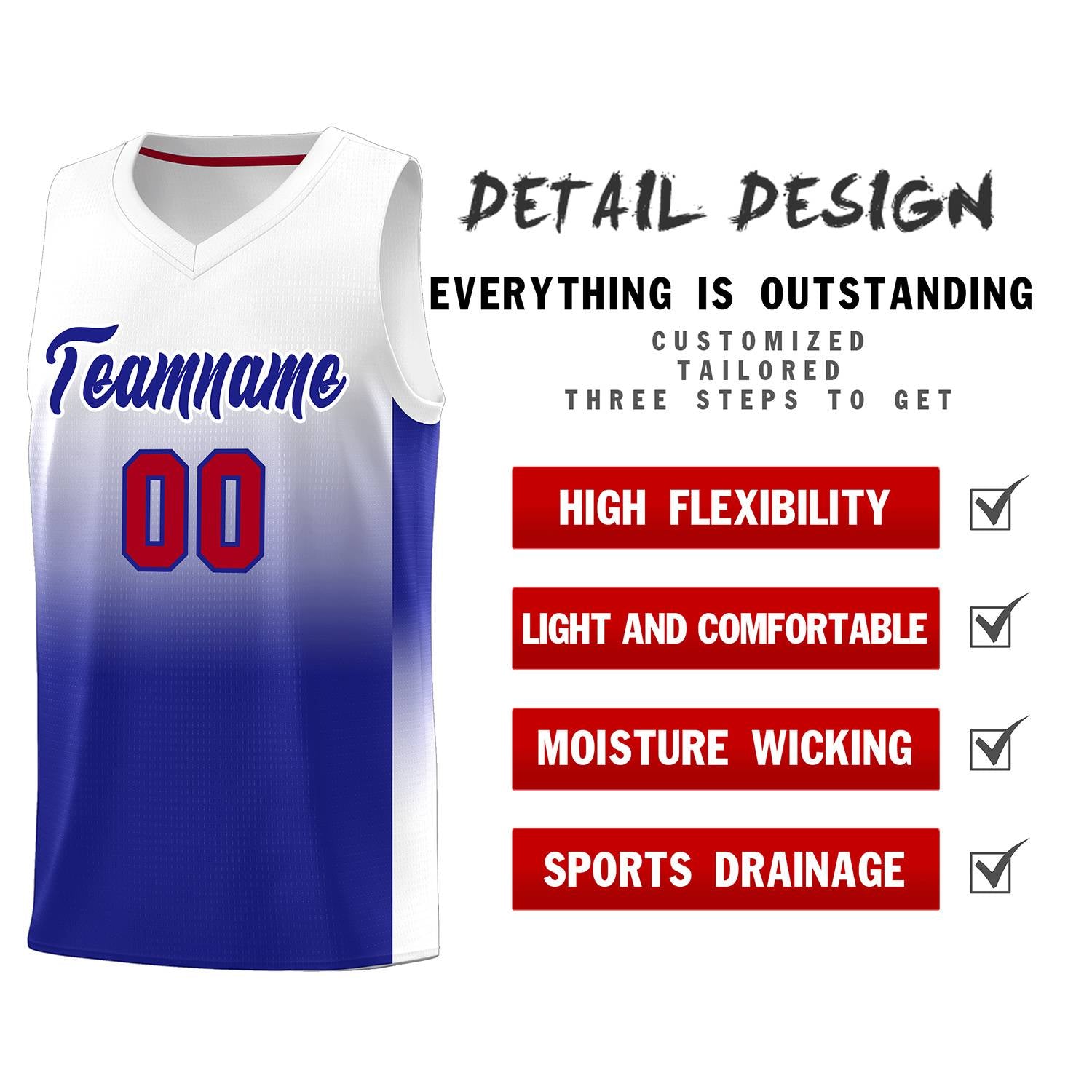 Custom White Royal Gradient Fashion Sets Sports Uniform Basketball Jersey