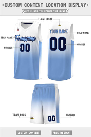 Custom White Light Blue Gradient Fashion Sets Sports Uniform Basketball Jersey