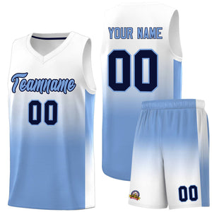 Custom White Light Blue Gradient Fashion Sets Sports Uniform Basketball Jersey