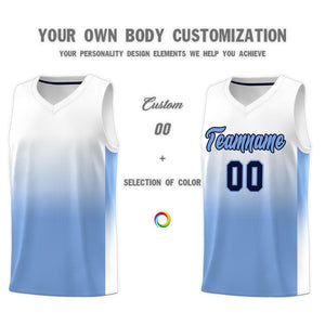 Custom White Light Blue Gradient Fashion Sets Sports Uniform Basketball Jersey