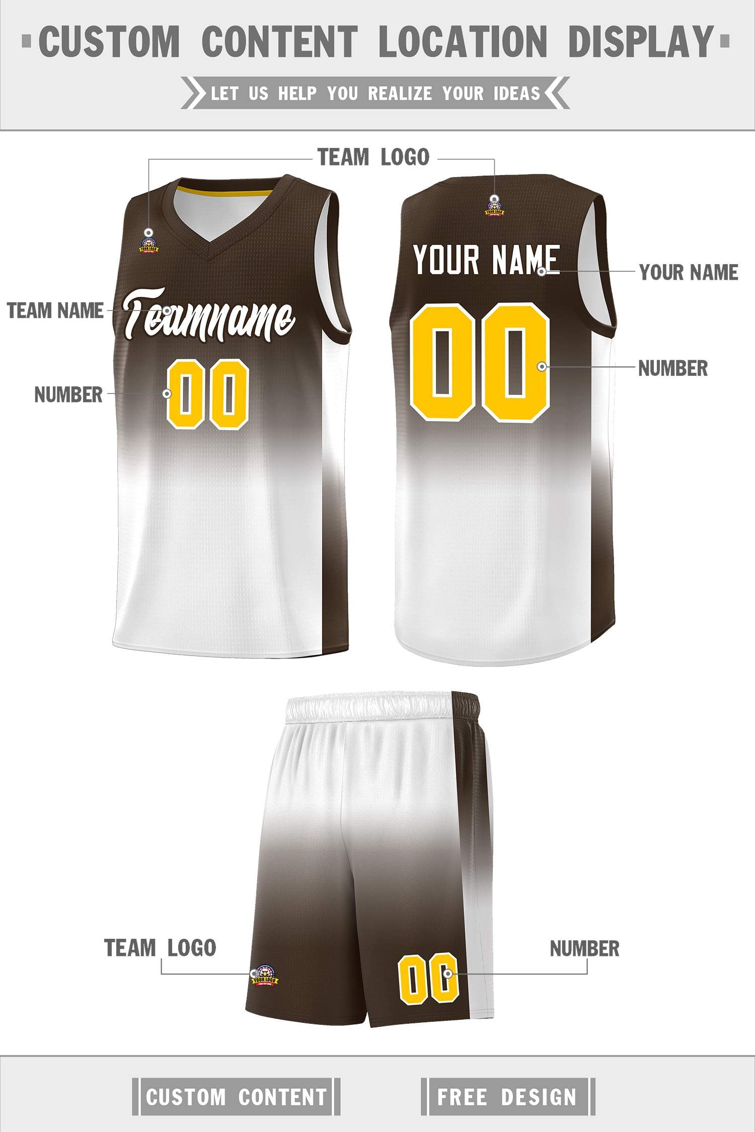 Custom Brown White Gradient Fashion Sets Sports Uniform Basketball Jersey