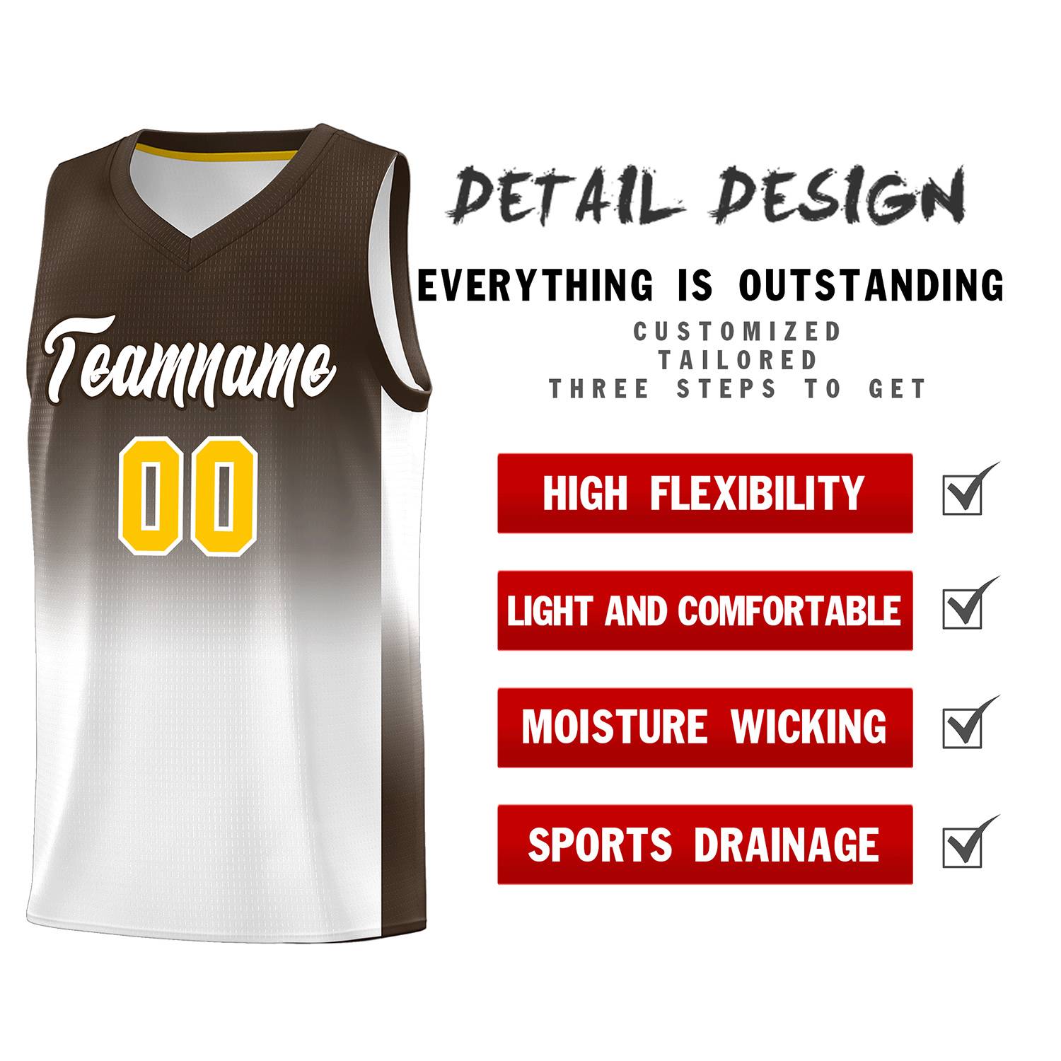 Custom Brown White Gradient Fashion Sets Sports Uniform Basketball Jersey