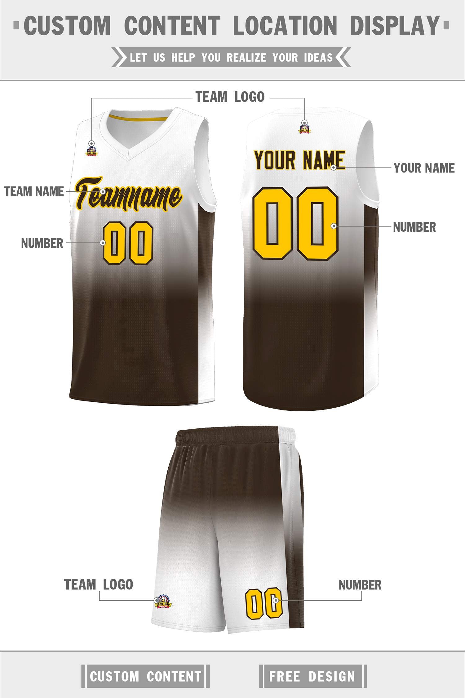 Custom White Brown Gradient Fashion Sets Sports Uniform Basketball Jersey