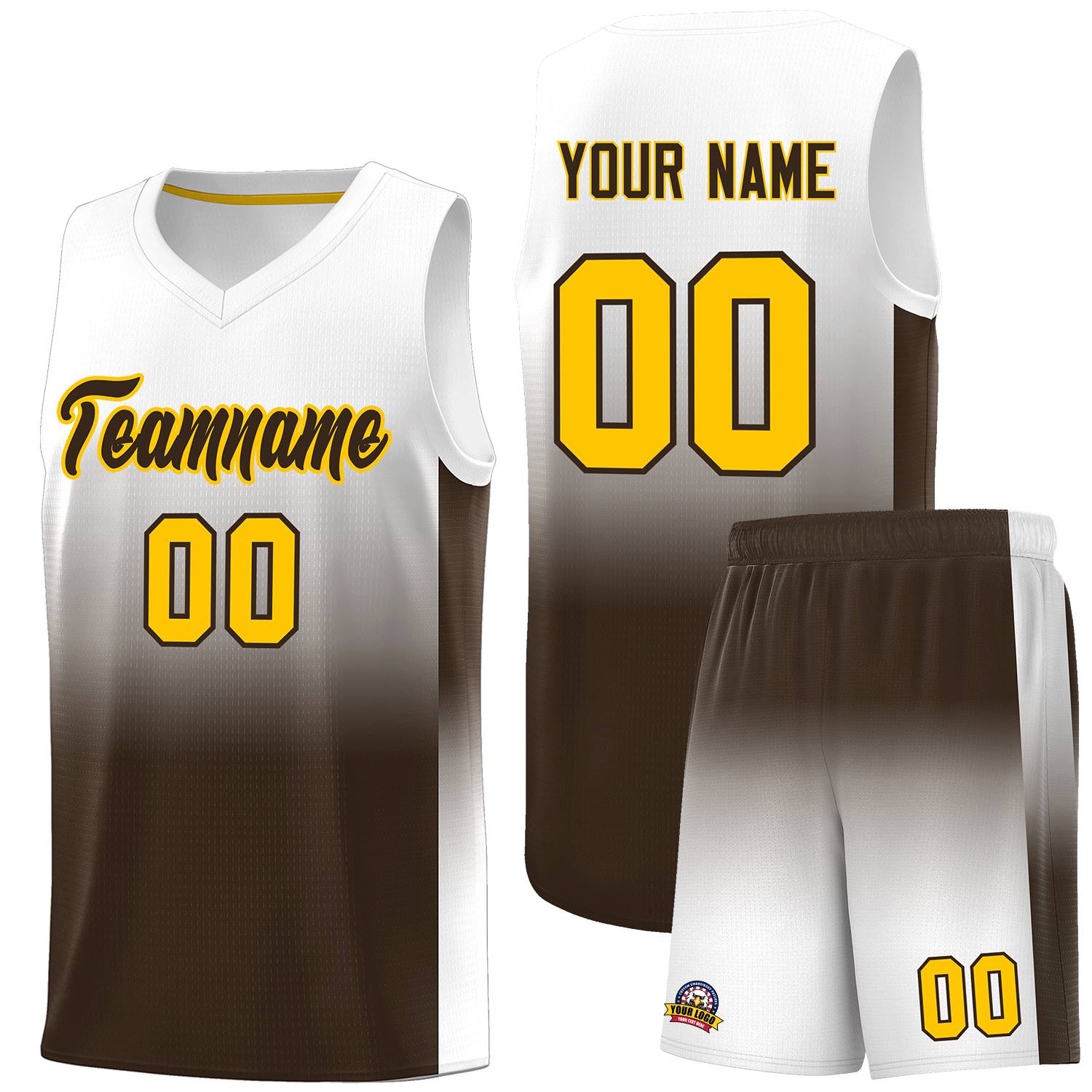 Custom White Brown Gradient Fashion Sets Sports Uniform Basketball Jersey