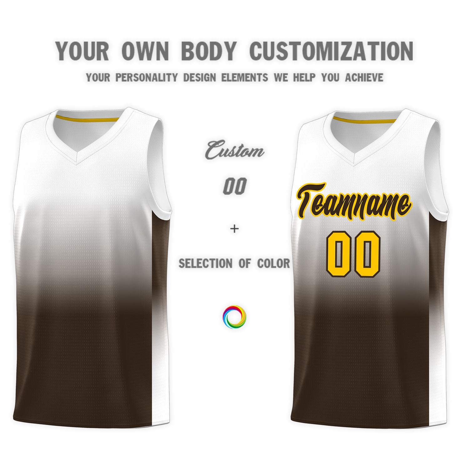 Custom White Brown Gradient Fashion Sets Sports Uniform Basketball Jersey