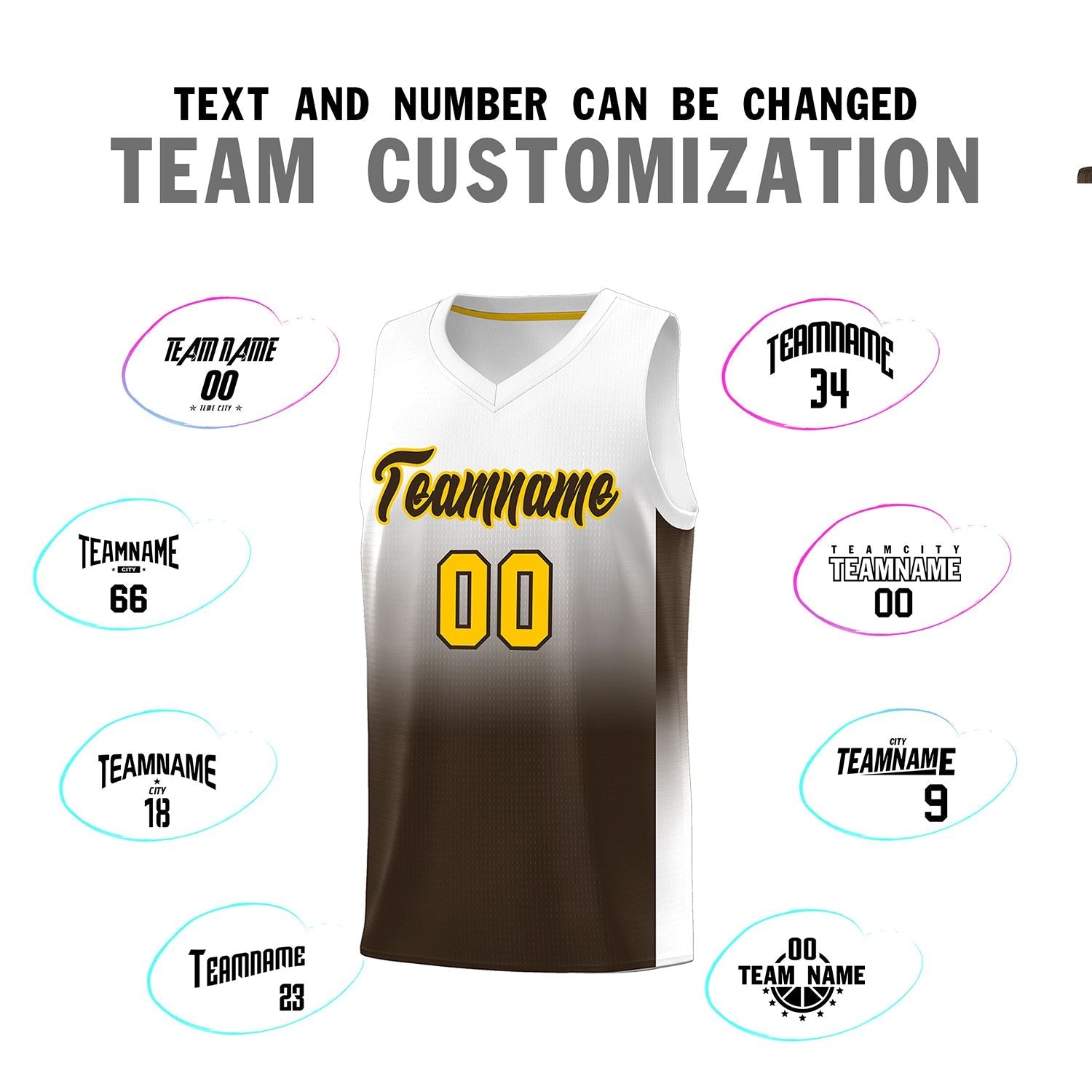 Custom White Brown Gradient Fashion Sets Sports Uniform Basketball Jersey