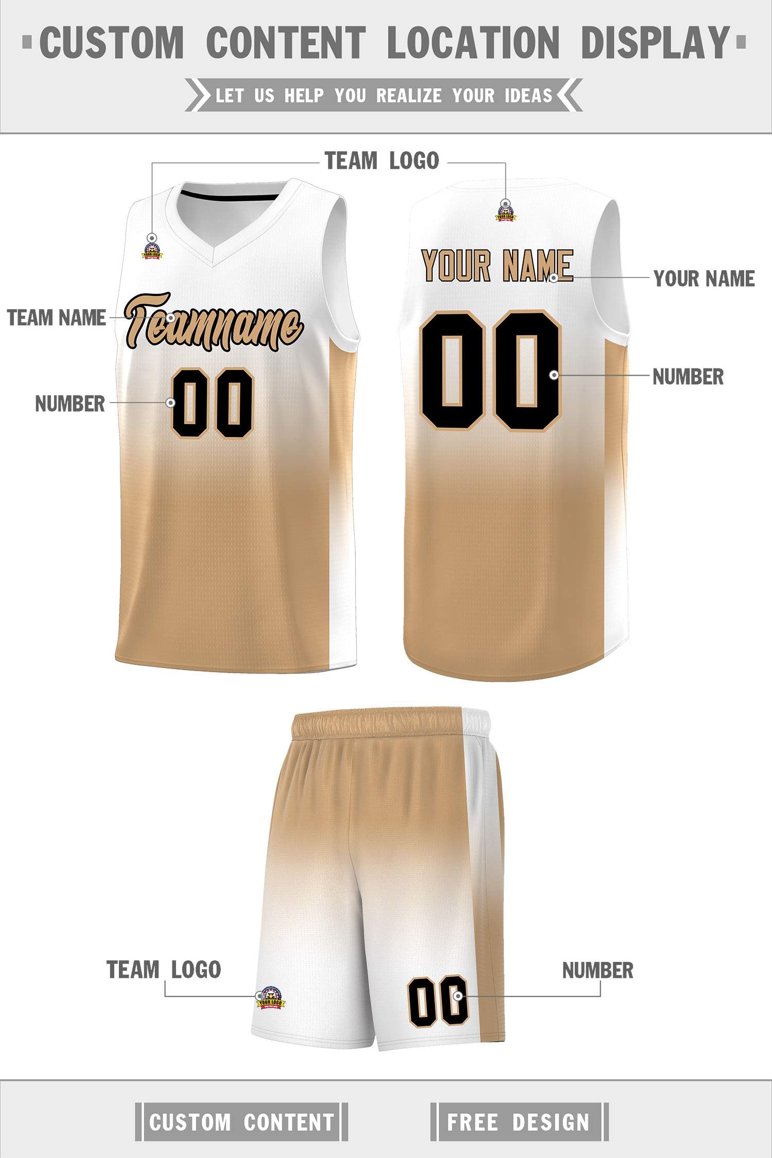 Custom White Old Gold Gradient Fashion Sets Sports Uniform Basketball Jersey