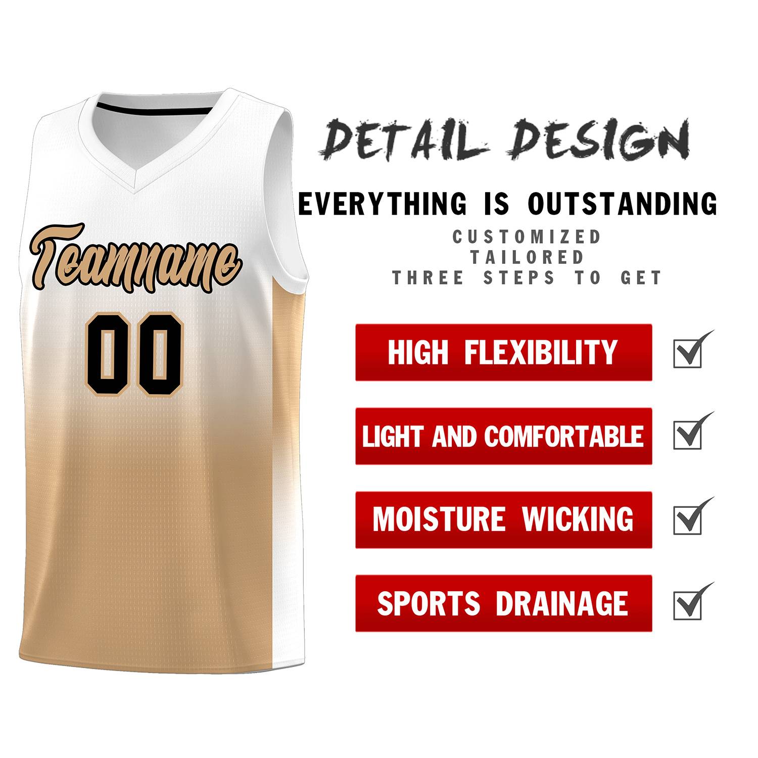 Custom White Old Gold Gradient Fashion Sets Sports Uniform Basketball Jersey