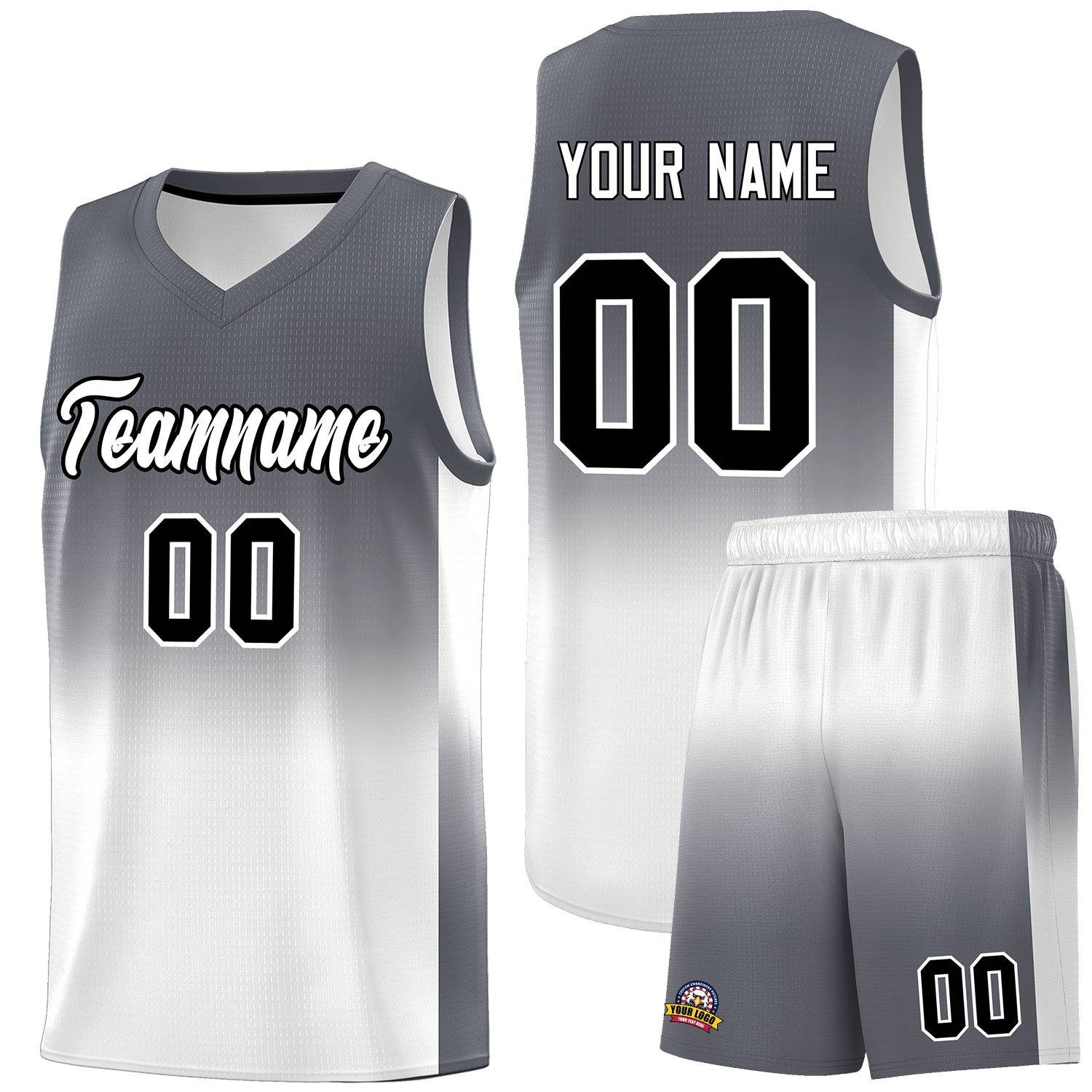 Custom Dark Gray White Gradient Fashion Sets Sports Uniform Basketball Jersey