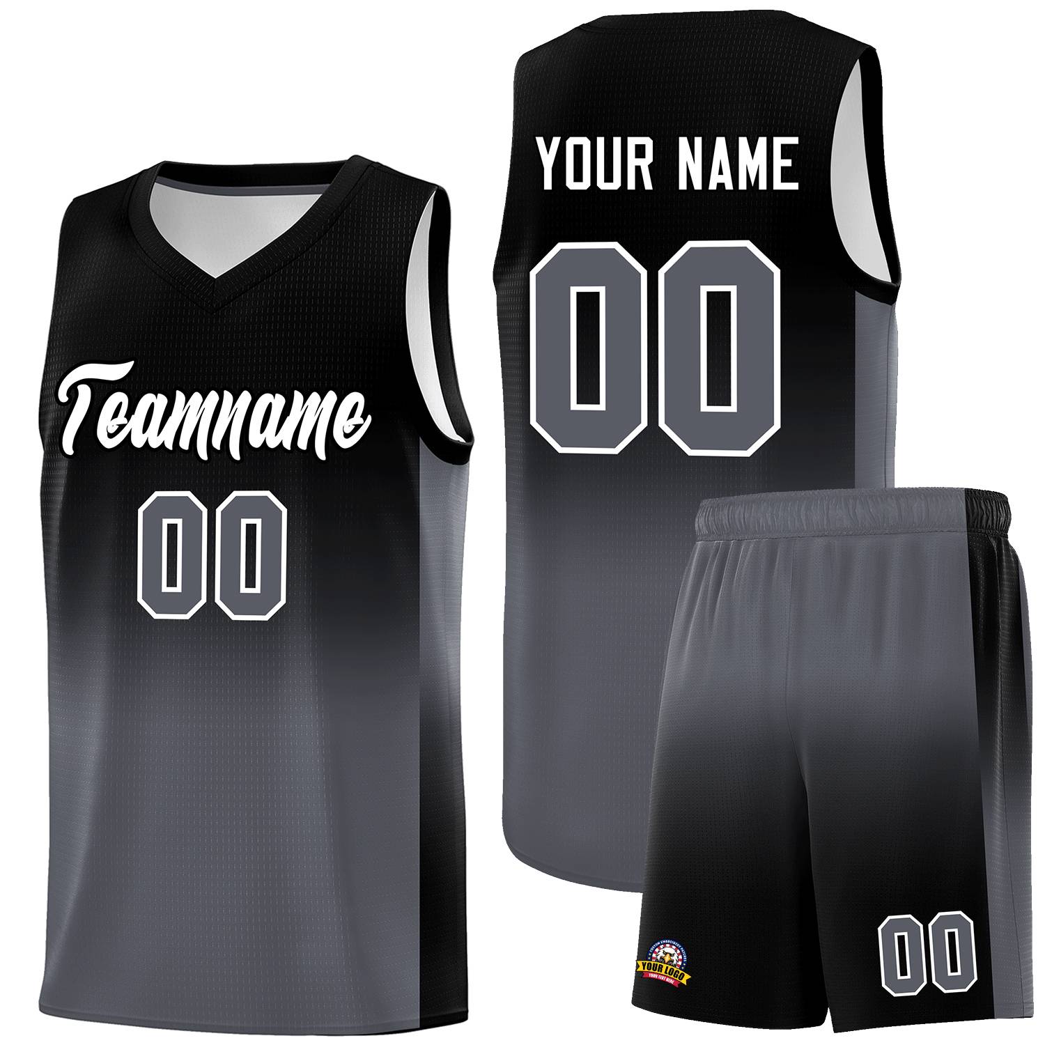 Custom Black Dark Gray Gradient Fashion Sets Sports Uniform Basketball Jersey