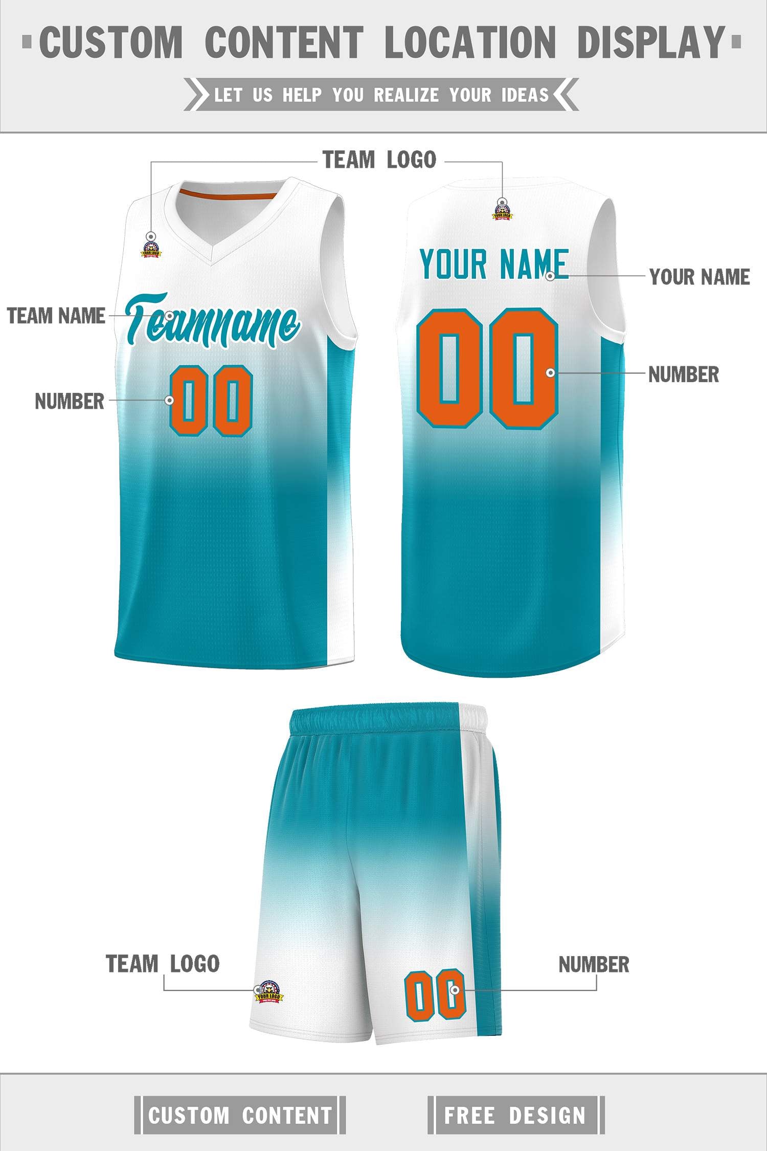 Custom White Aqua Gradient Fashion Sets Sports Uniform Basketball Jersey