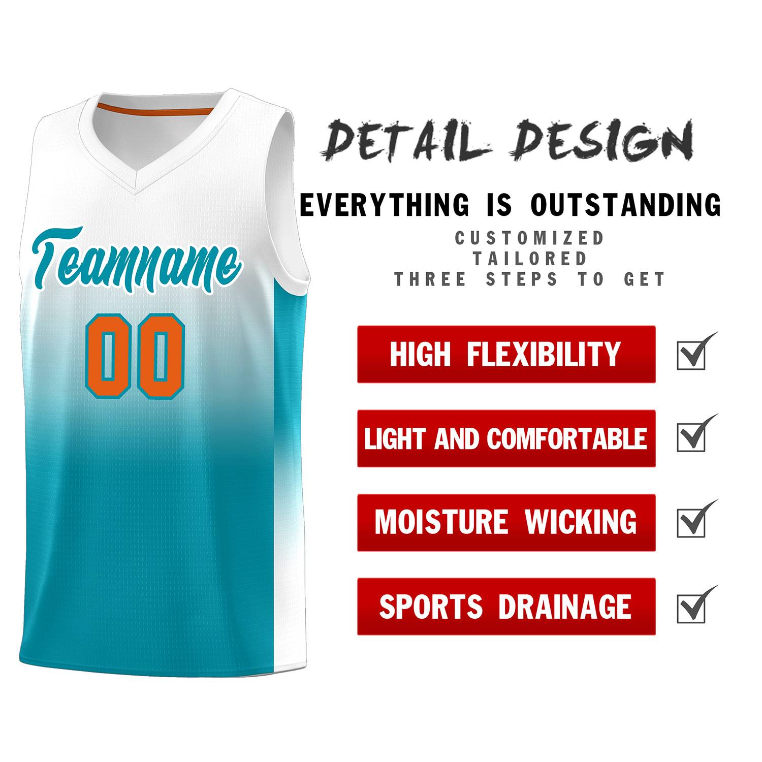 Custom White Aqua Gradient Fashion Sets Sports Uniform Basketball Jersey