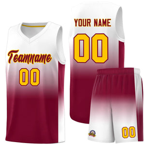 Custom White Crimson Gradient Fashion Sets Sports Uniform Basketball Jersey