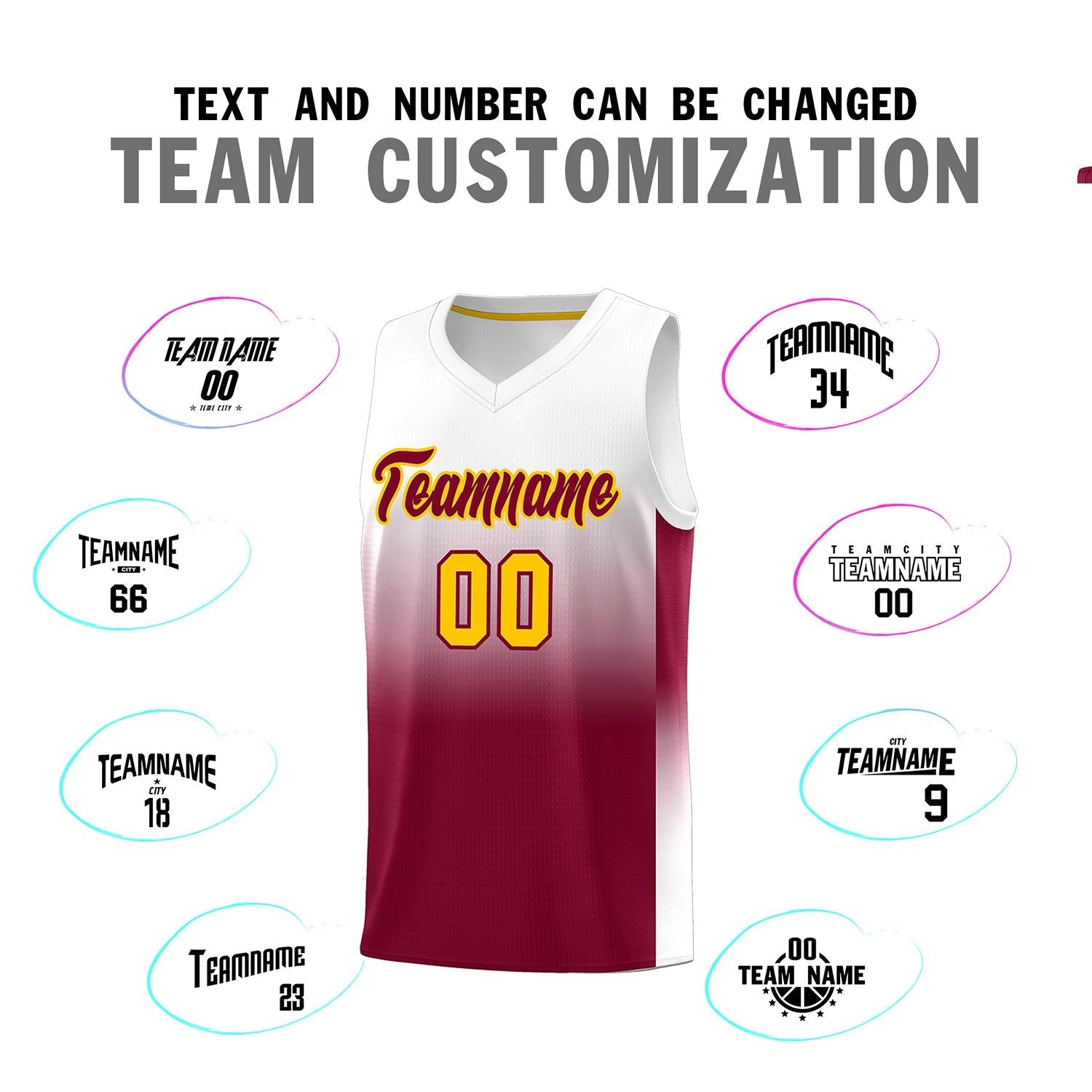 Custom White Crimson Gradient Fashion Sets Sports Uniform Basketball Jersey