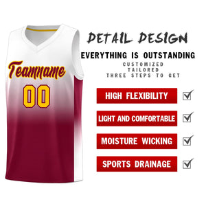 Custom White Crimson Gradient Fashion Sets Sports Uniform Basketball Jersey