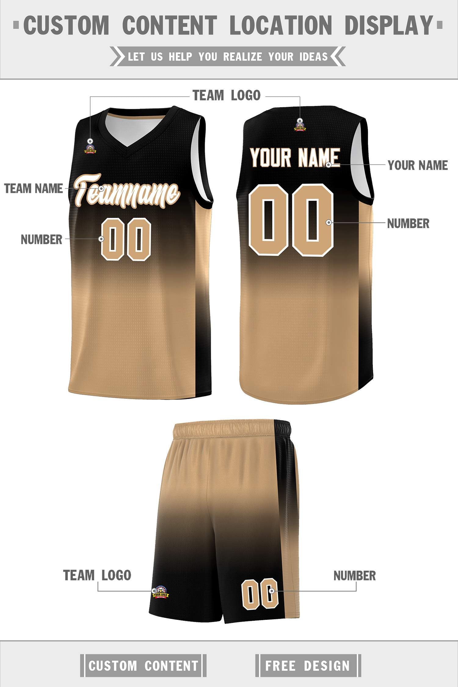 Custom Black Old Gold Gradient Fashion Sets Sports Uniform Basketball Jersey