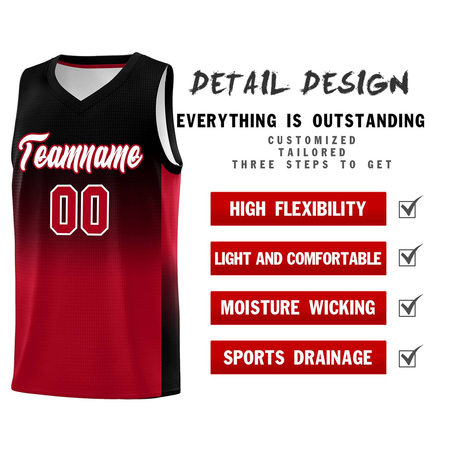 Custom Black Red Gradient Fashion Sets Sports Uniform Basketball Jersey