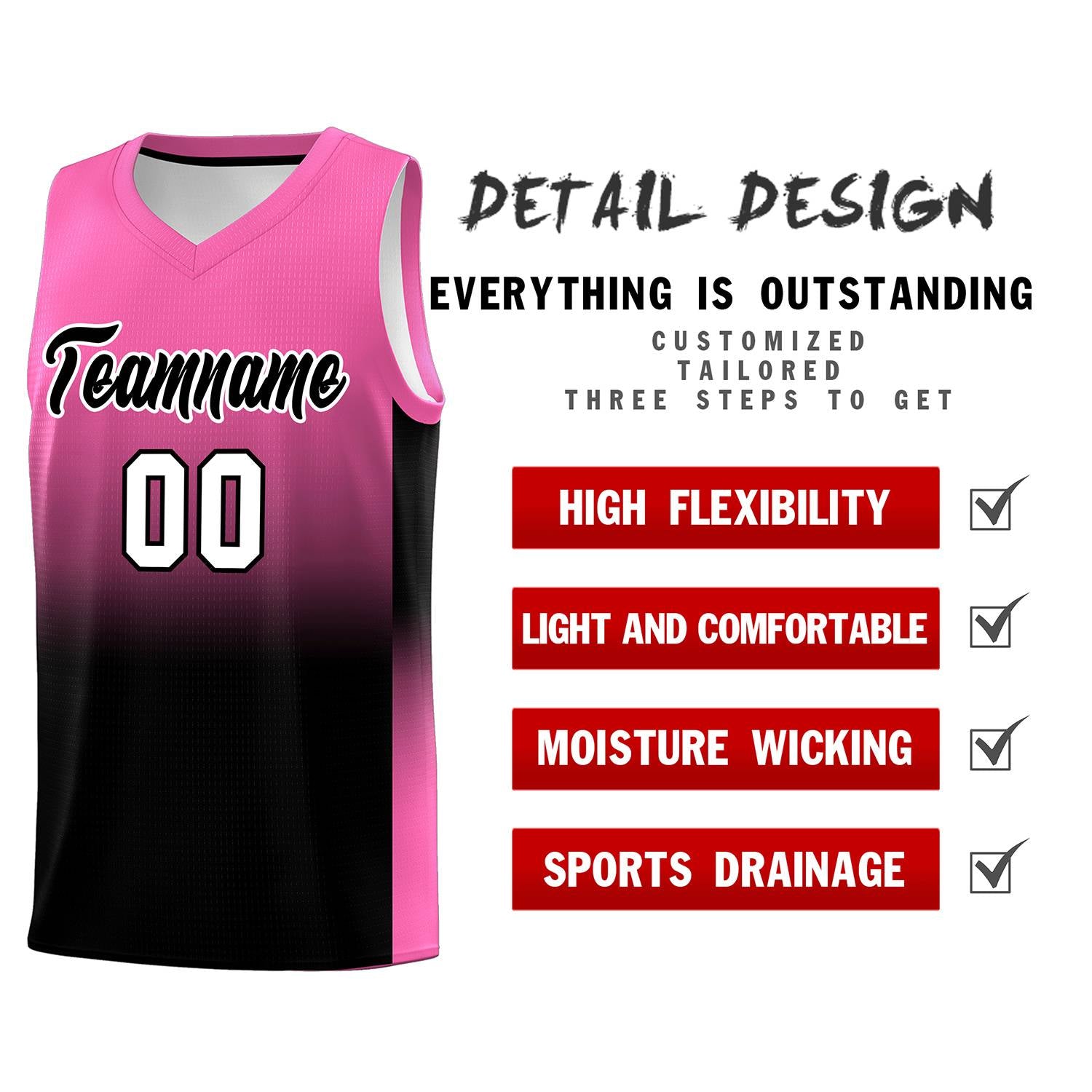 Custom Pink Black Gradient Fashion Sets Sports Uniform Basketball Jersey