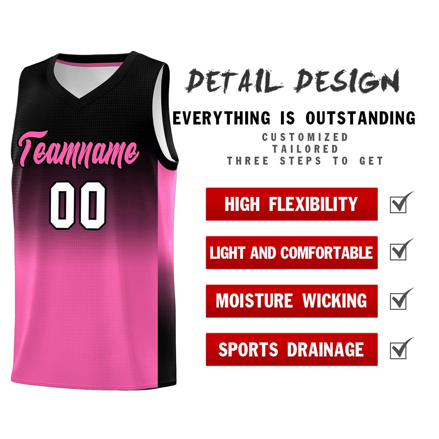 Custom Black Pink Gradient Fashion Sets Sports Uniform Basketball Jersey